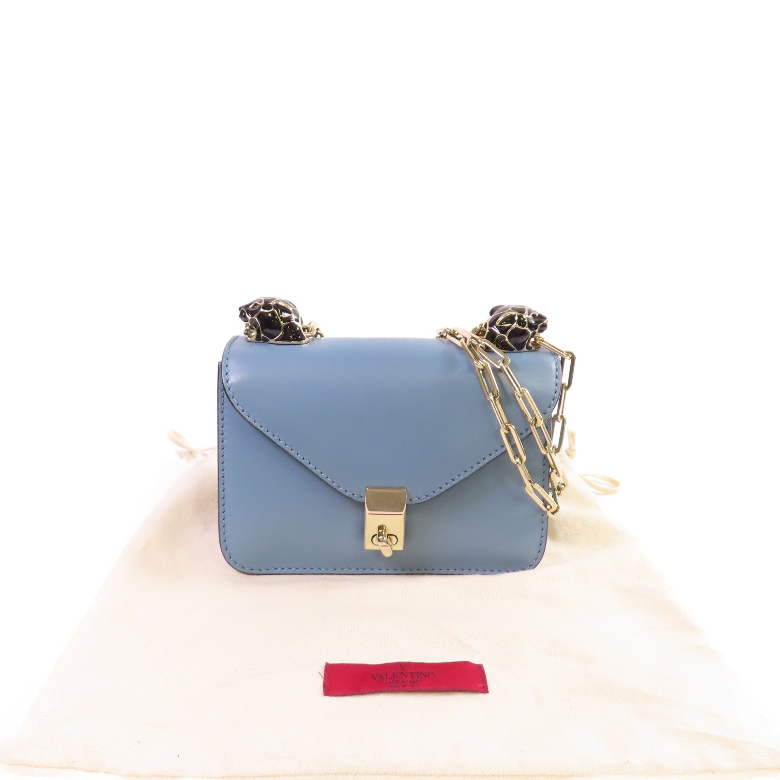 Valentino 牛皮皮革Chain Shoulder Bag金扣鏈帶肩背袋藍色