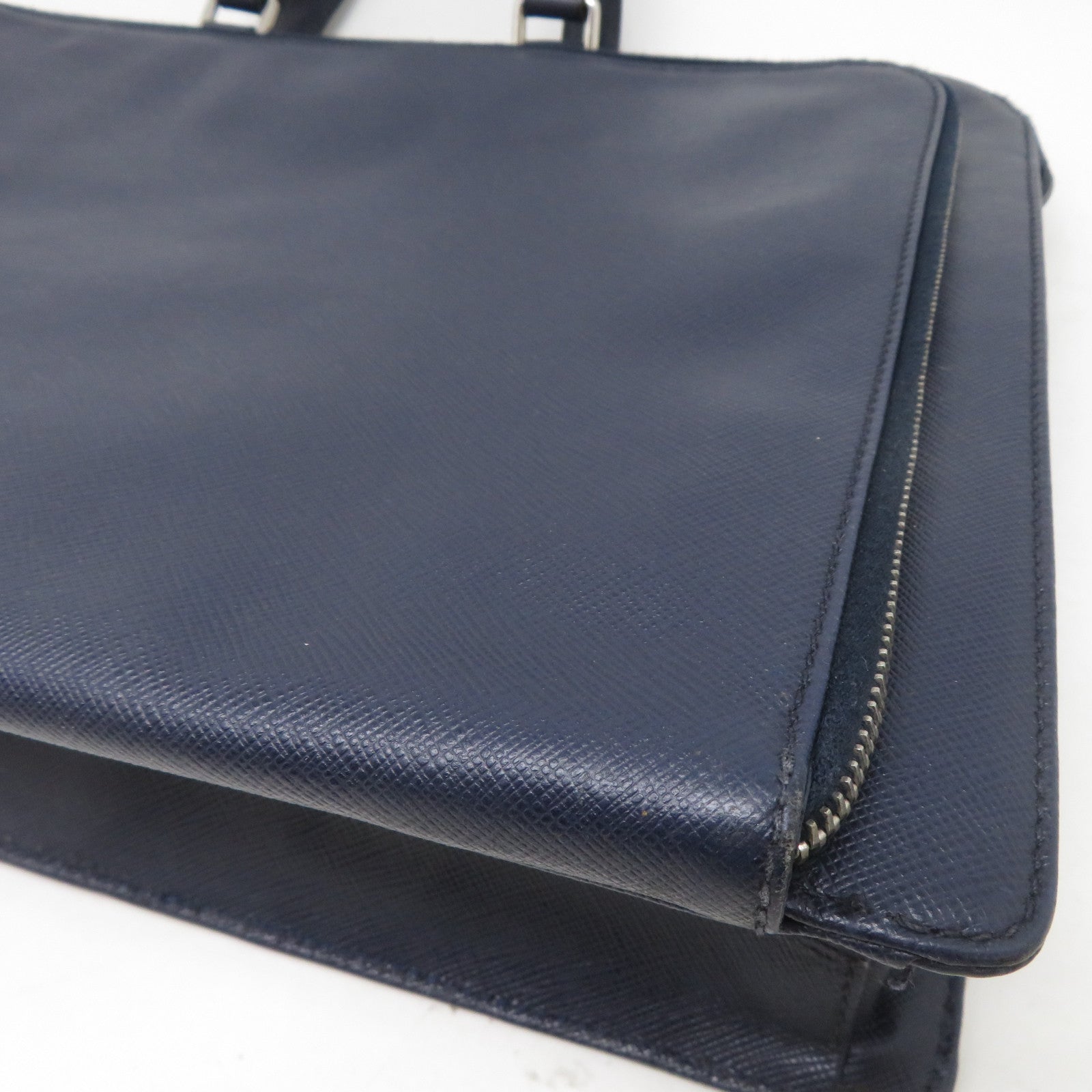 PRADA Saffiano皮革Briefcase銀扣手挽袋/公事包藍色