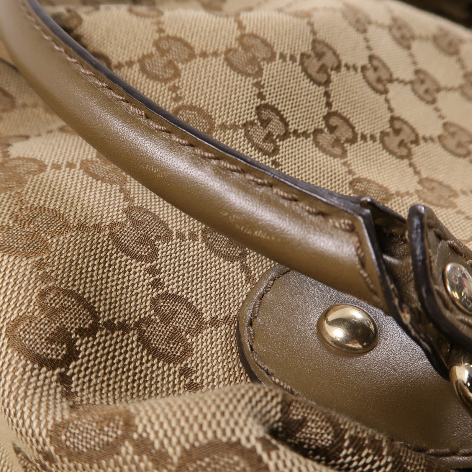 GUCCI 帆布/牛皮皮革2 Way Shoulder金扣手挽肩背兩用袋啡色