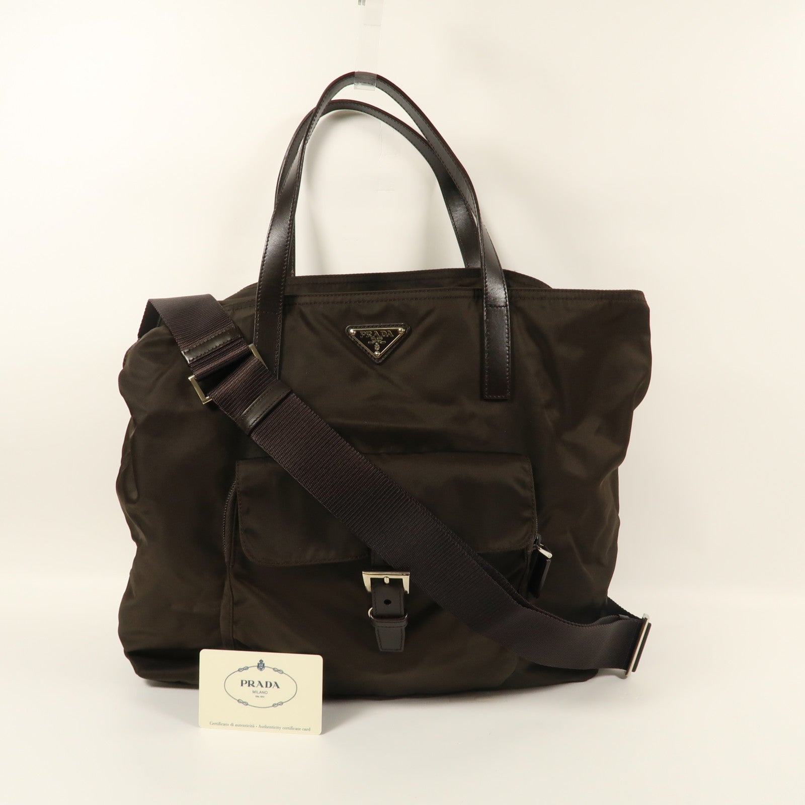 PRADA 尼龍2 way Shoulder Bag銀扣手挽肩背兩用袋黑色