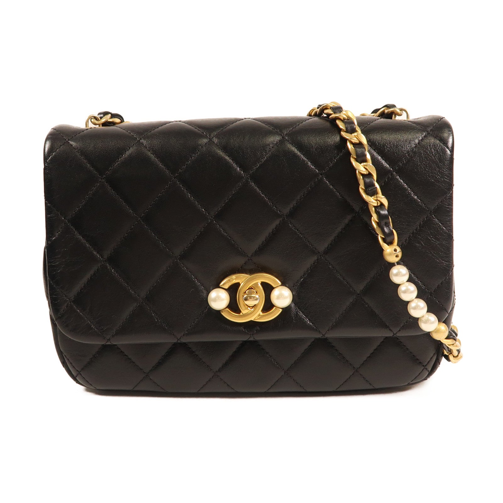 CHANEL 牛皮皮革Chain Shoulder金扣鏈帶肩背袋