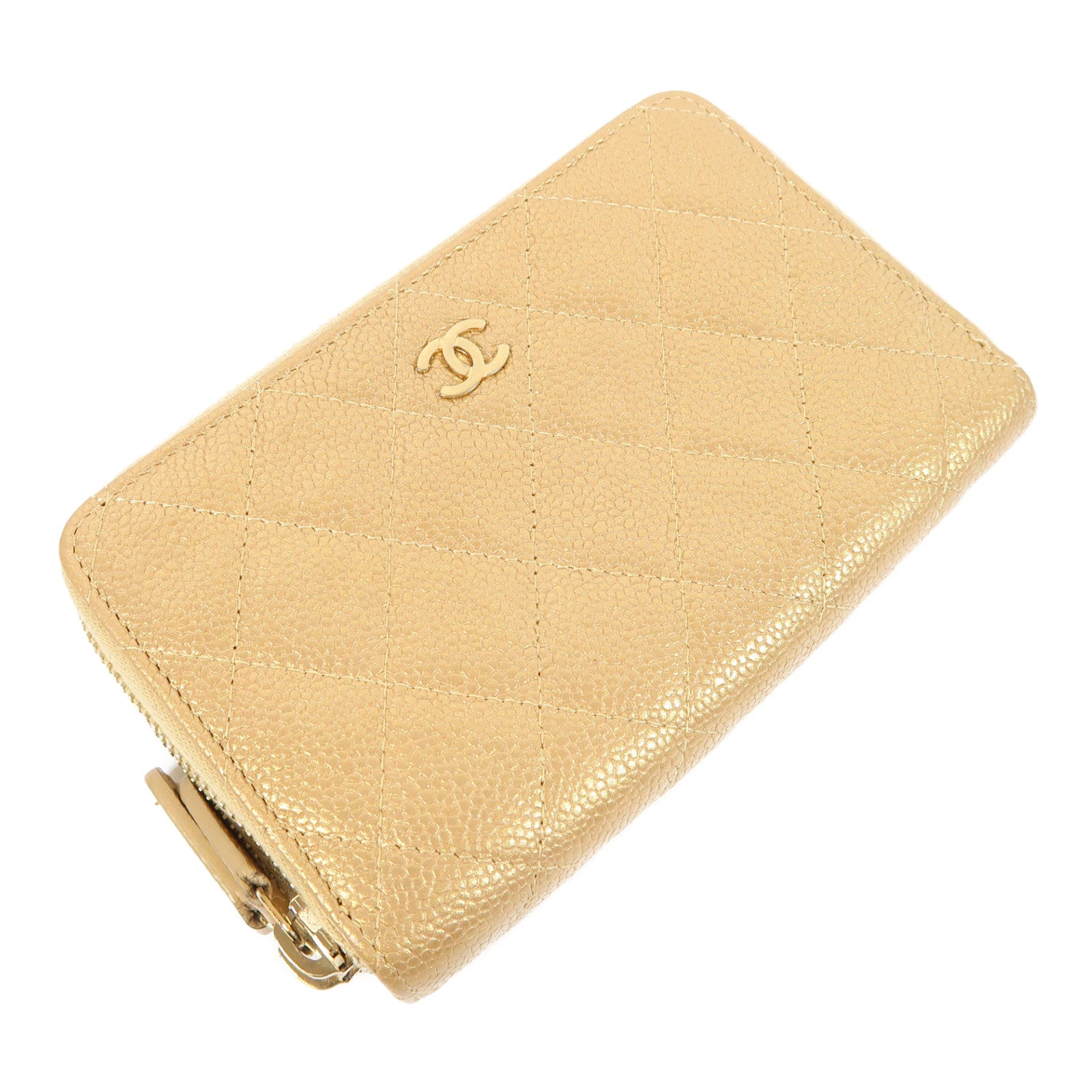 CHANEL 菱格牛皮皮革Wallet金扣錢包金色
