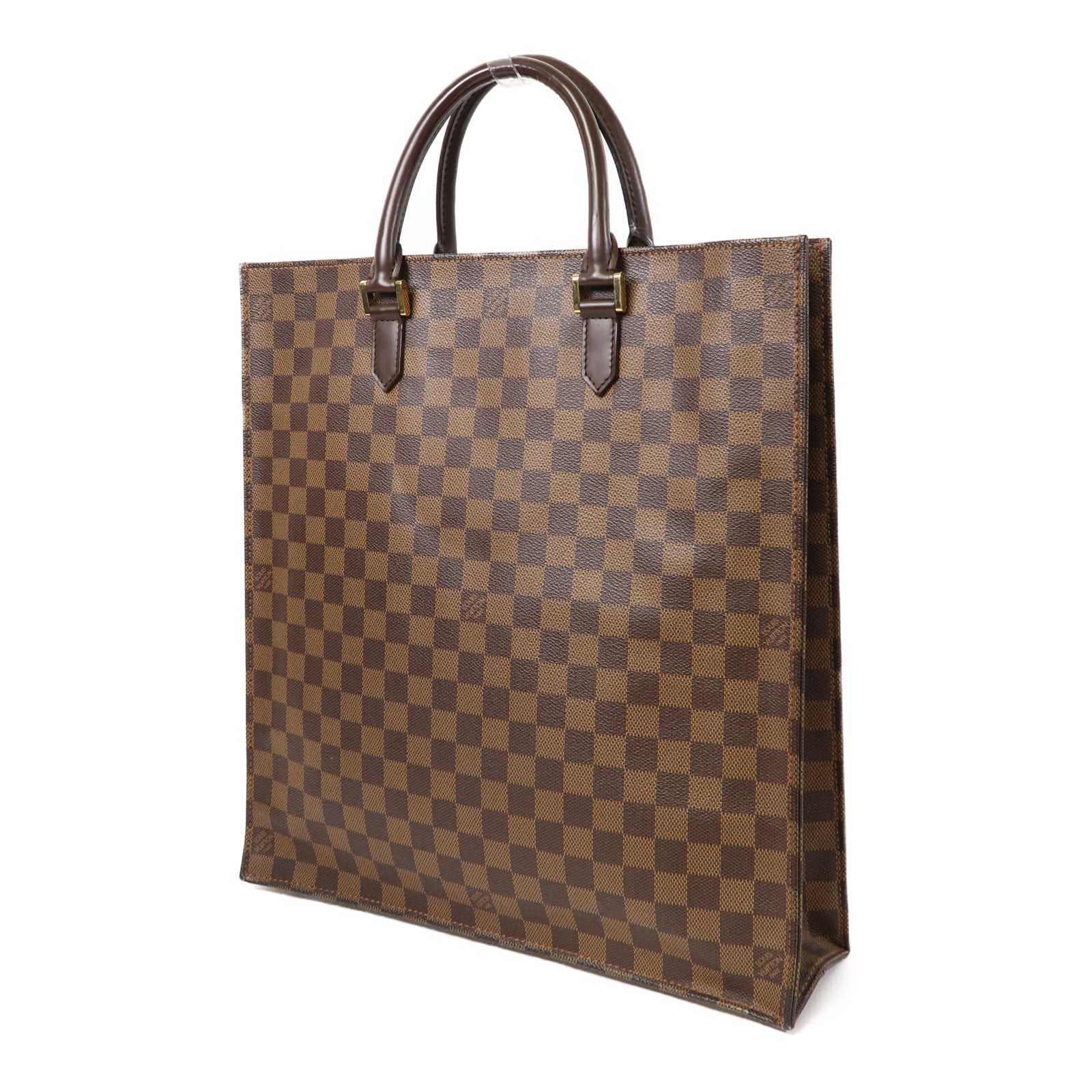 LOUIS VUITTON 【激減優惠】Damier Ebene Sac Plat金扣手挽袋啡色