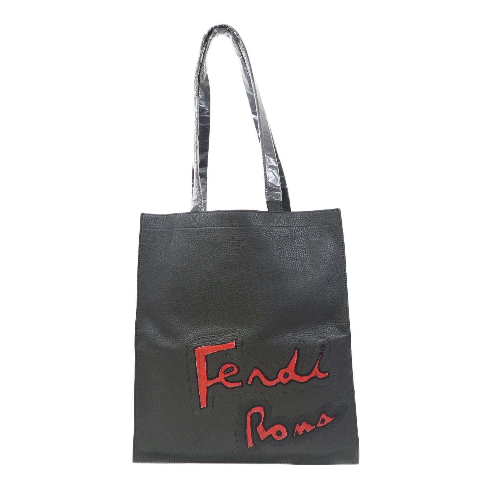FENDI 牛皮皮革Tote Bag銀扣肩背袋灰色