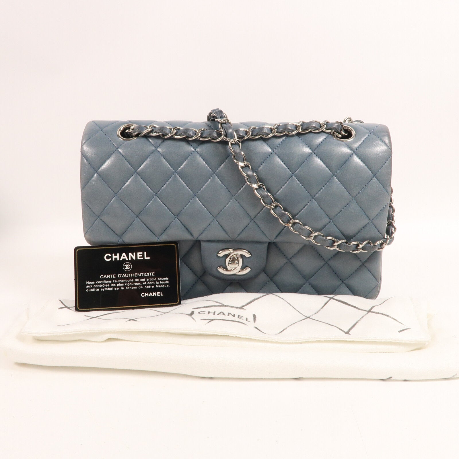 CHANEL 羊皮皮革Classic 25銀扣鏈帶肩背袋
