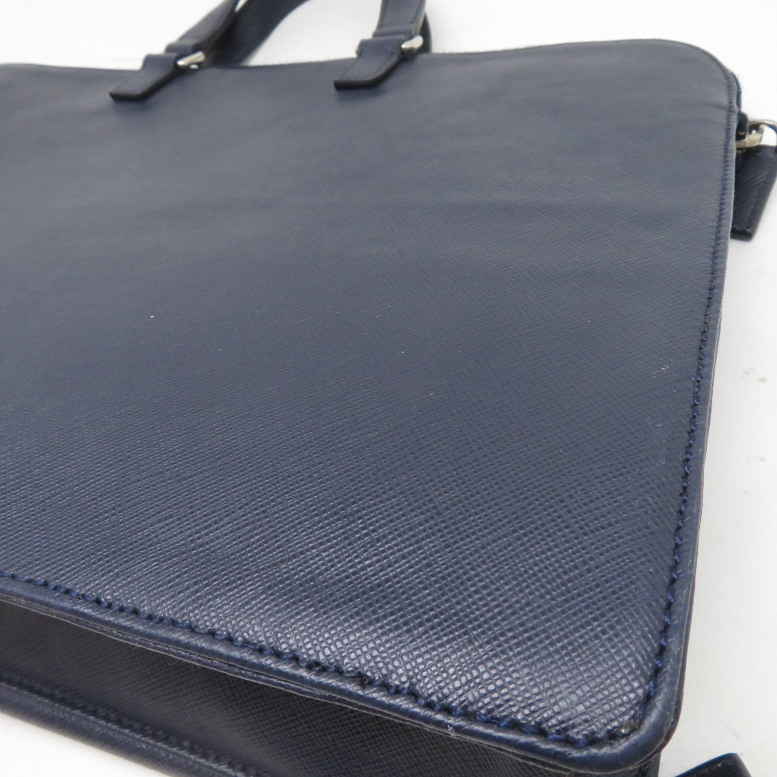 PRADA Saffiano皮革Briefcase銀扣手挽袋/公事包藍色