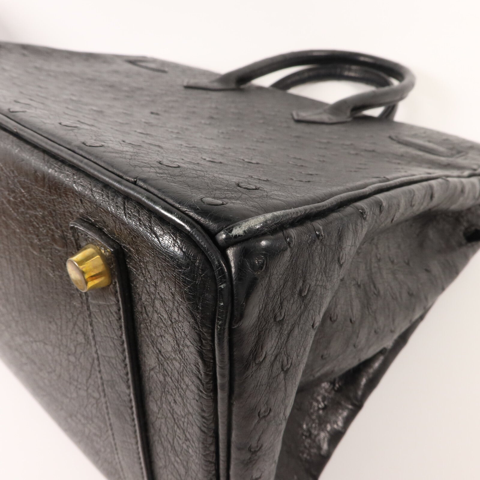 HERMES 鴕鳥皮革Birkin 35手挽袋Noir