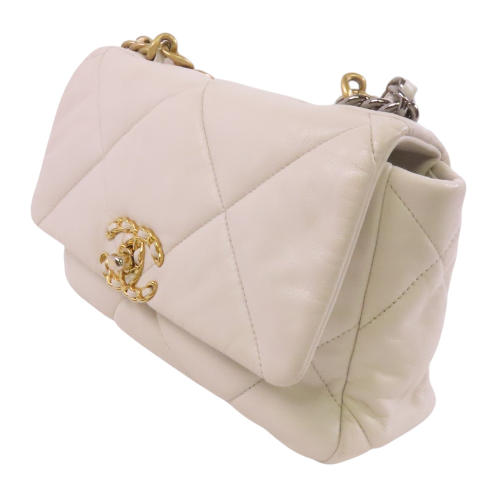 CHANEL 羊皮皮革Chanel 19金扣鏈帶手挽肩背兩用袋