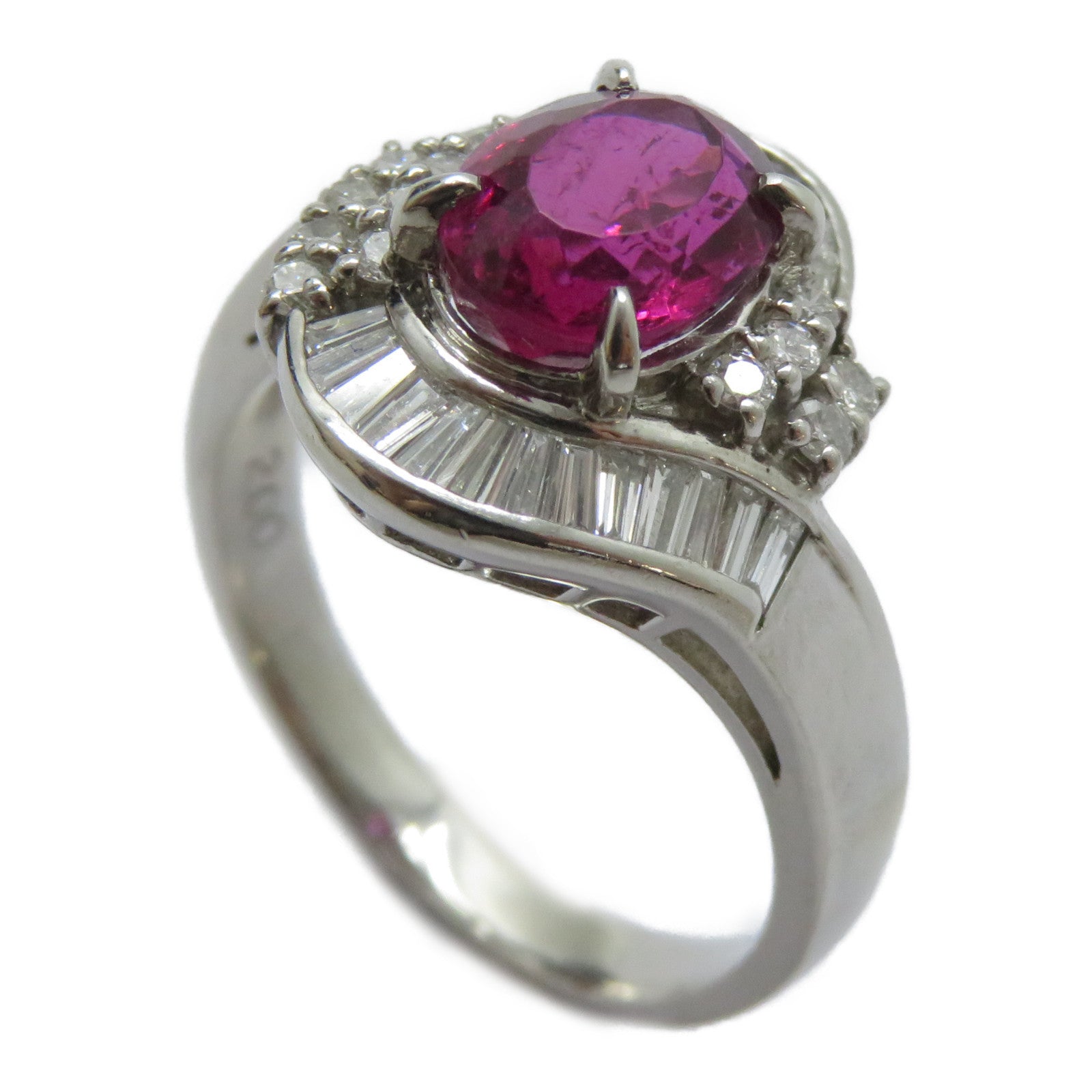 JEWELRY PT900鉑金Rubellite Ring 2.00ct紅碧璽/0.68ct鑽石戒指US#7.5