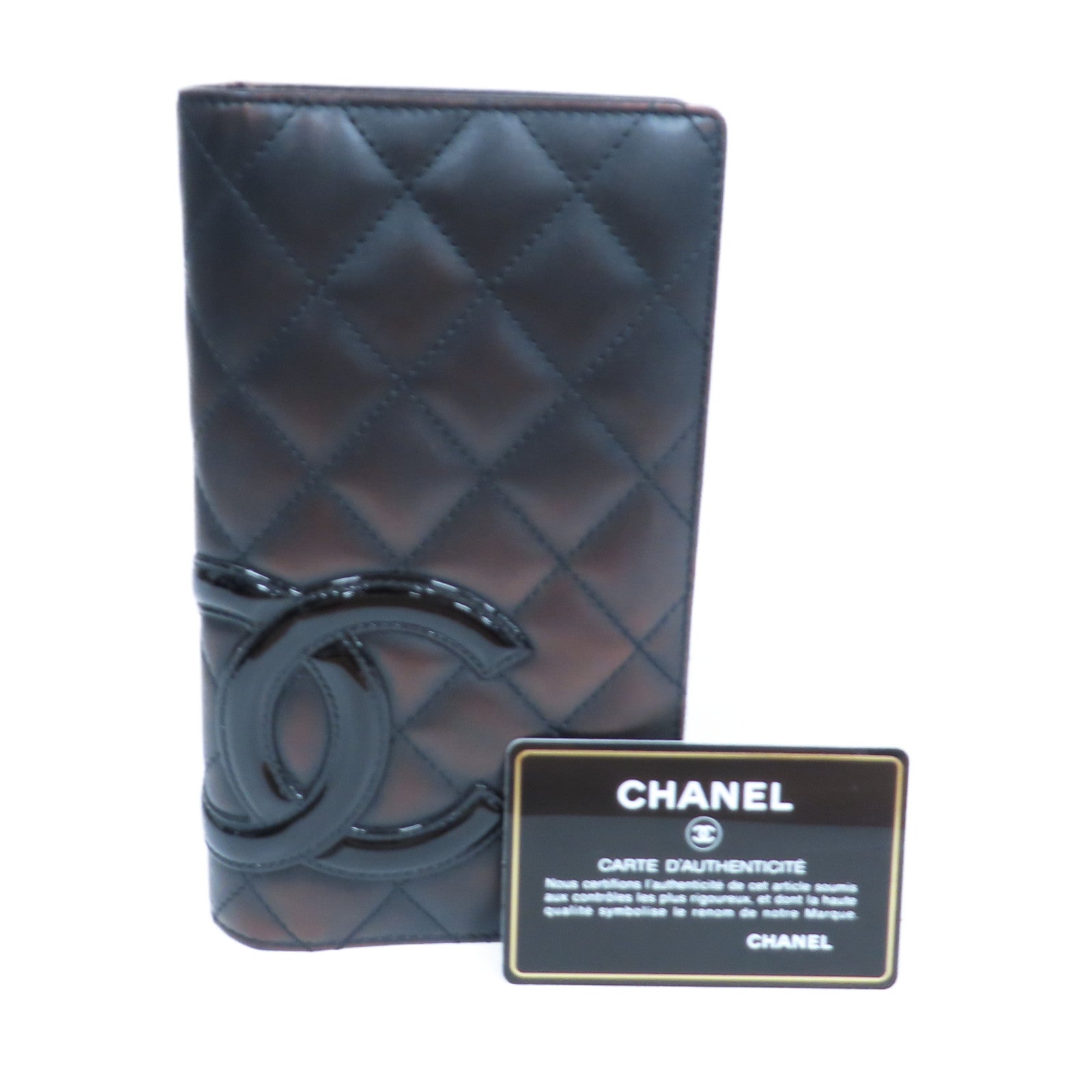 CHANEL 菱格羊皮皮革Cambon Long Wallet銀扣長錢包黑色/粉紅色