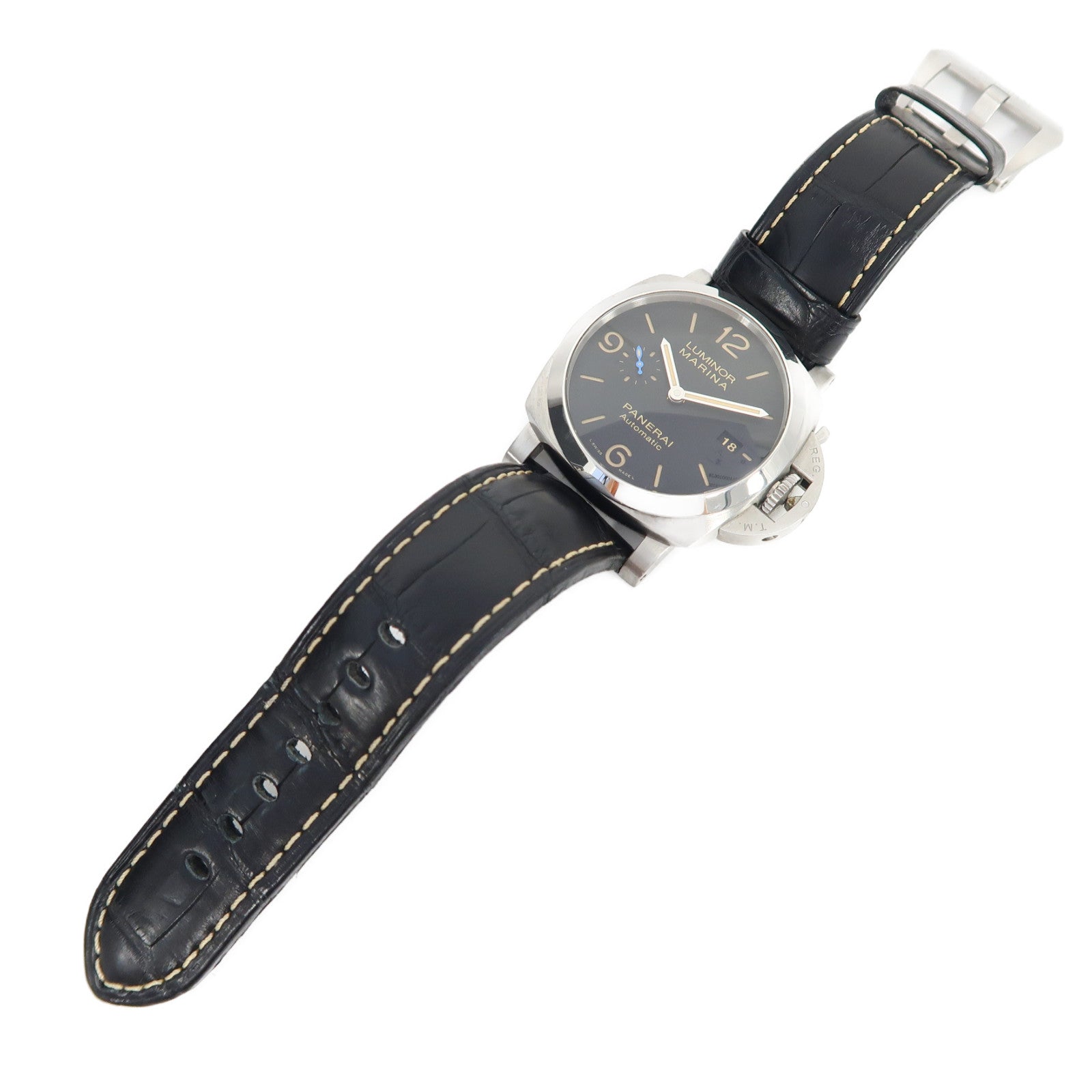 PANERAI Luminor Marina不鏽鋼/皮革帶手錶自動機芯黑色