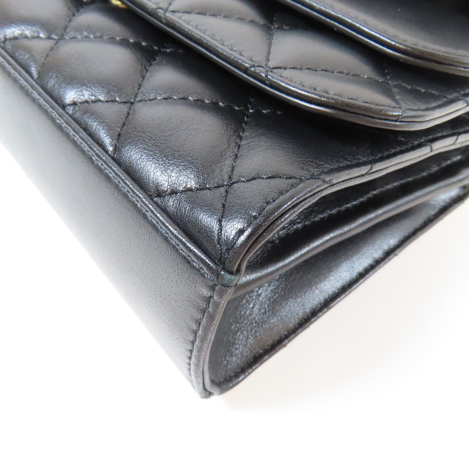 CHANEL 【激減優惠】菱格牛皮皮革Triple Flap Bag金扣鏈帶肩背袋黑色