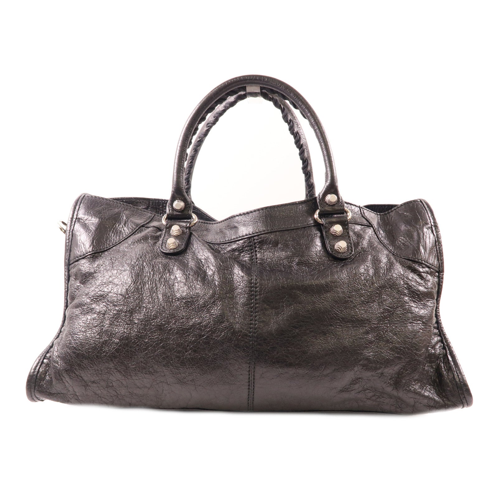 BALENCIAGA 牛皮皮革2 Way Shoulder銀扣手挽肩背兩用袋黑色
