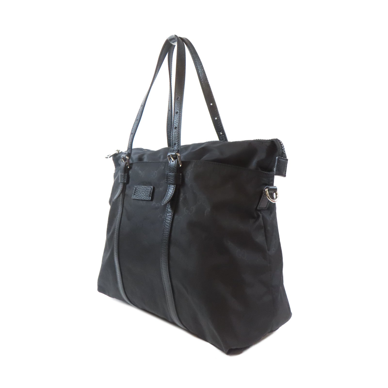 GUCCI 尼龍2 Way Shoulder Bag銀扣手挽肩背兩用袋黑色
