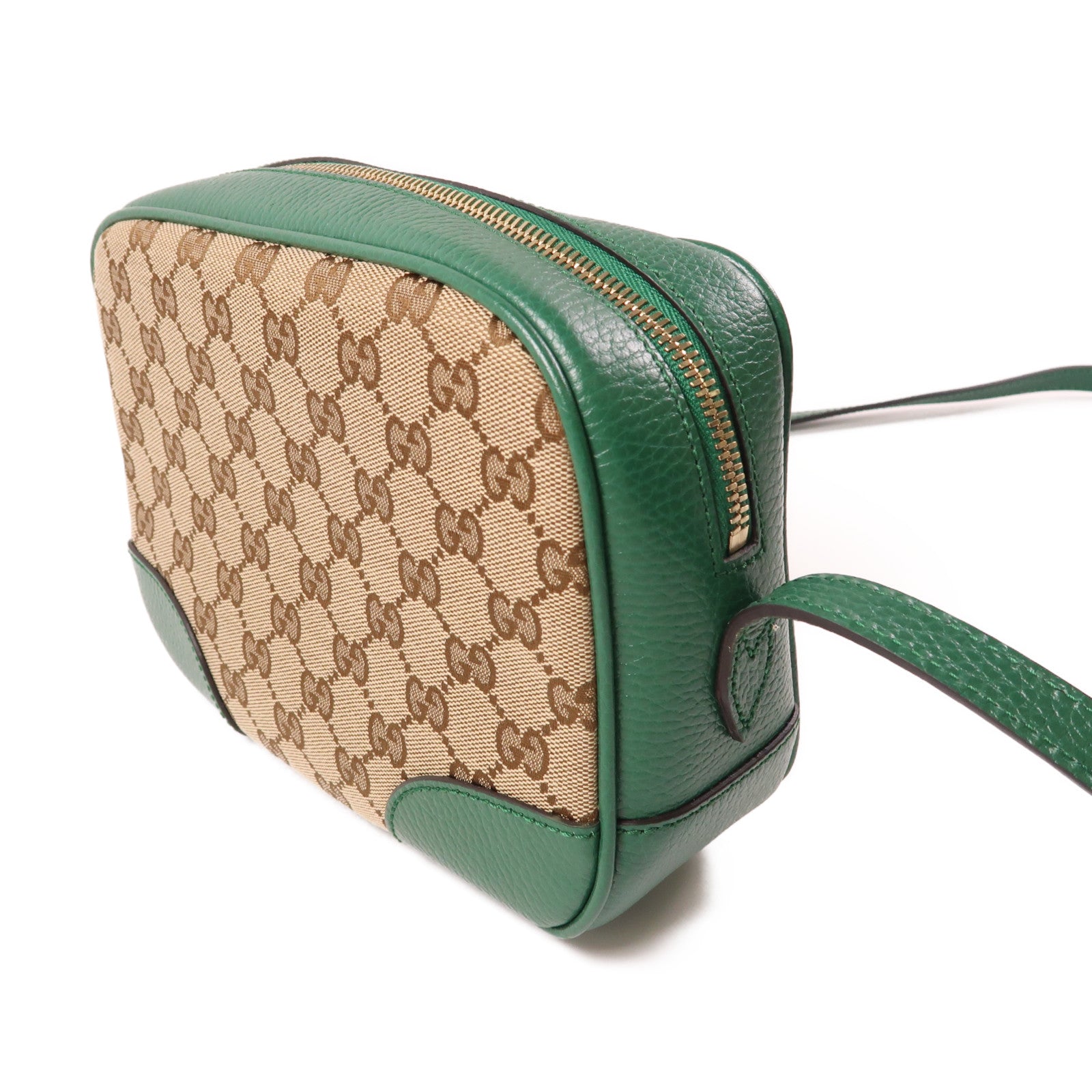 GUCCI 帆布/皮革GG Bree金扣肩背袋啡色/綠色