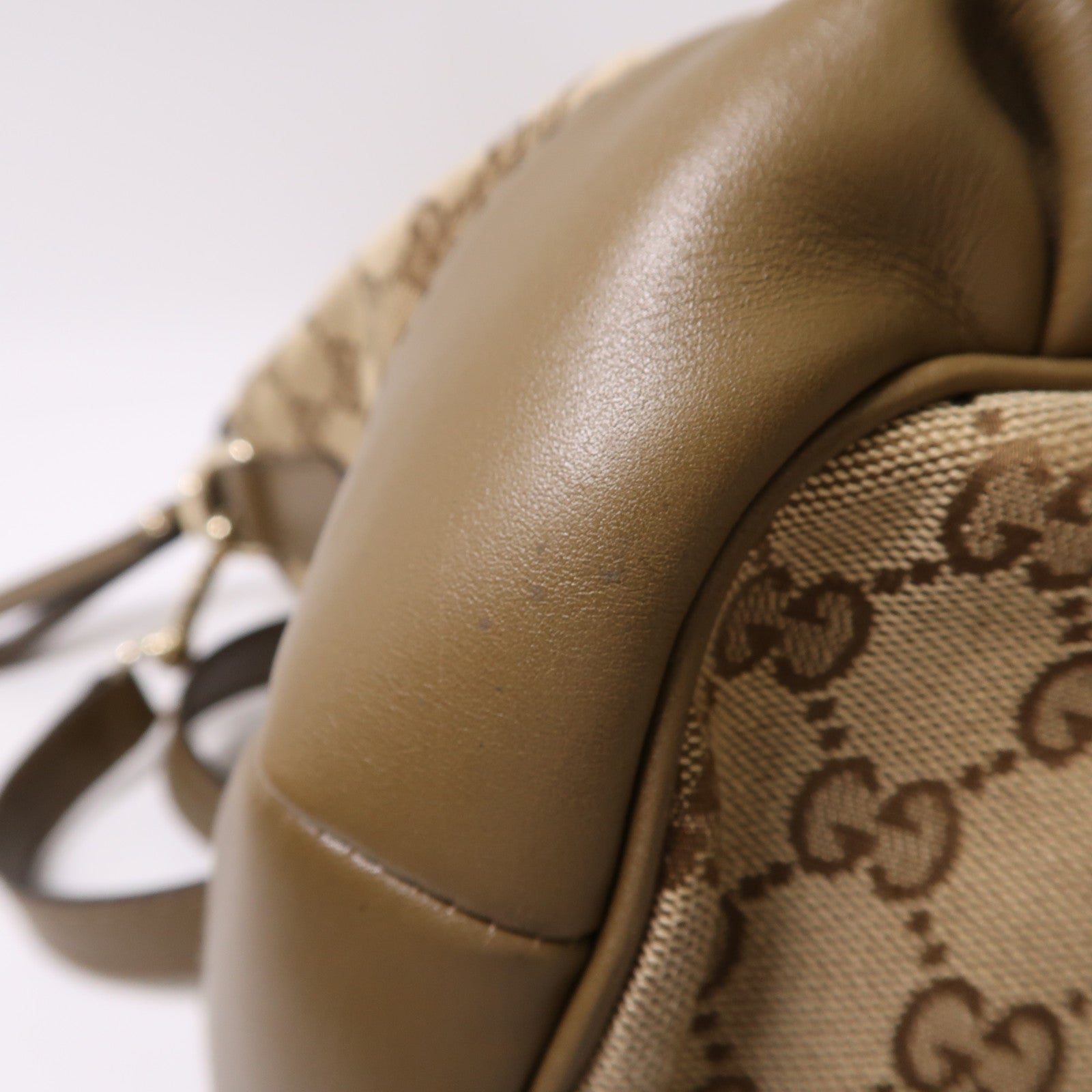 GUCCI 帆布/牛皮皮革2 Way Shoulder金扣手挽肩背兩用袋啡色