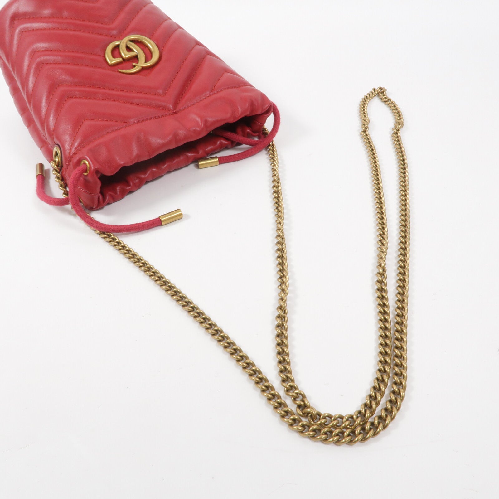 GUCCI 牛皮皮革GG Marmont Mini Bucket鏈帶肩背袋