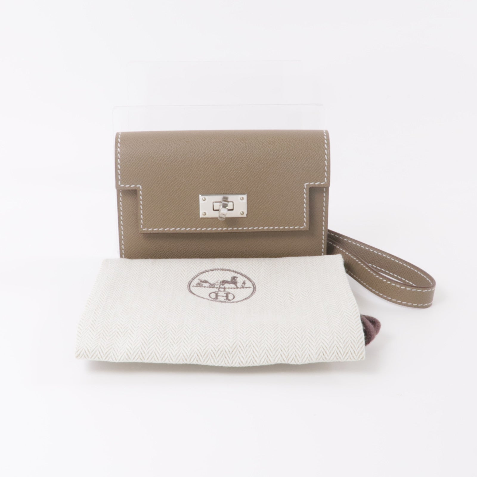 HERMES Madame皮革Kelly Pocket Slim銀扣零錢包Etoupe