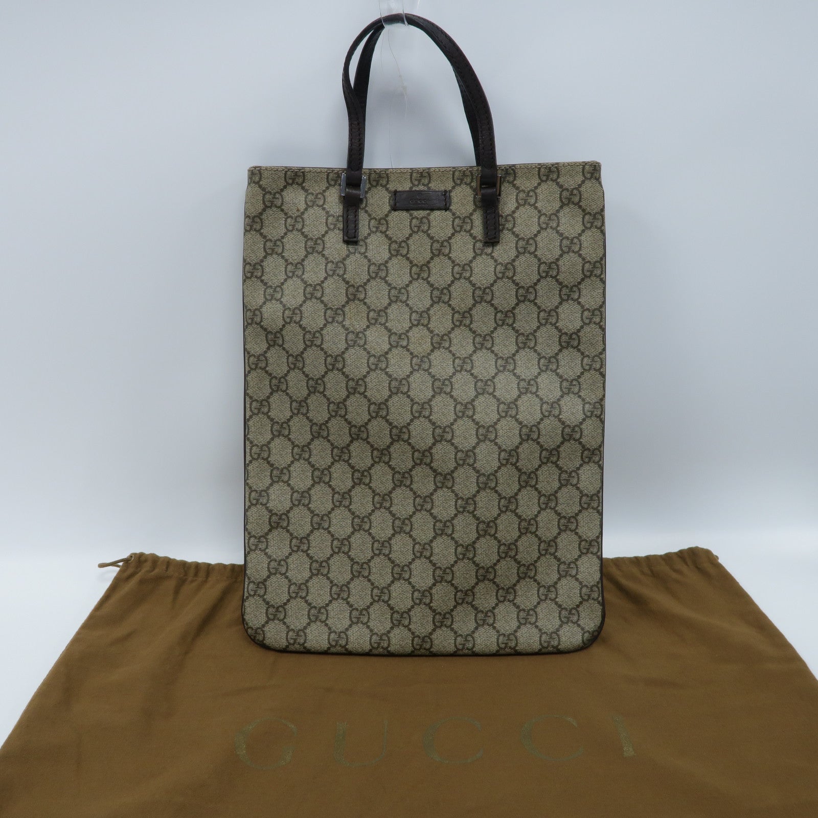 GUCCI 塗層帆布Tote Bag銀扣手挽袋啡色