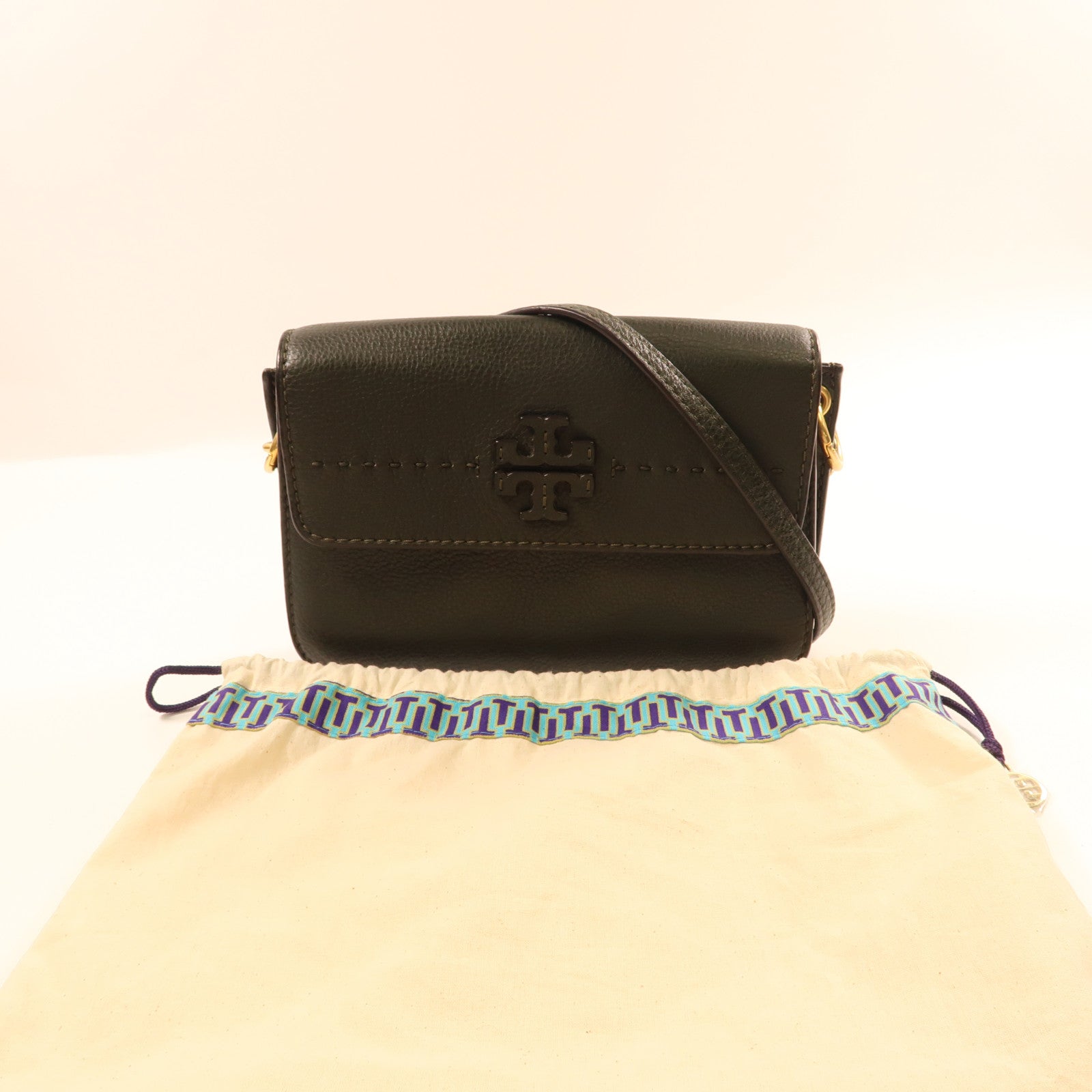 牛皮皮革Shoulder Bag金扣肩背袋橄欖綠色