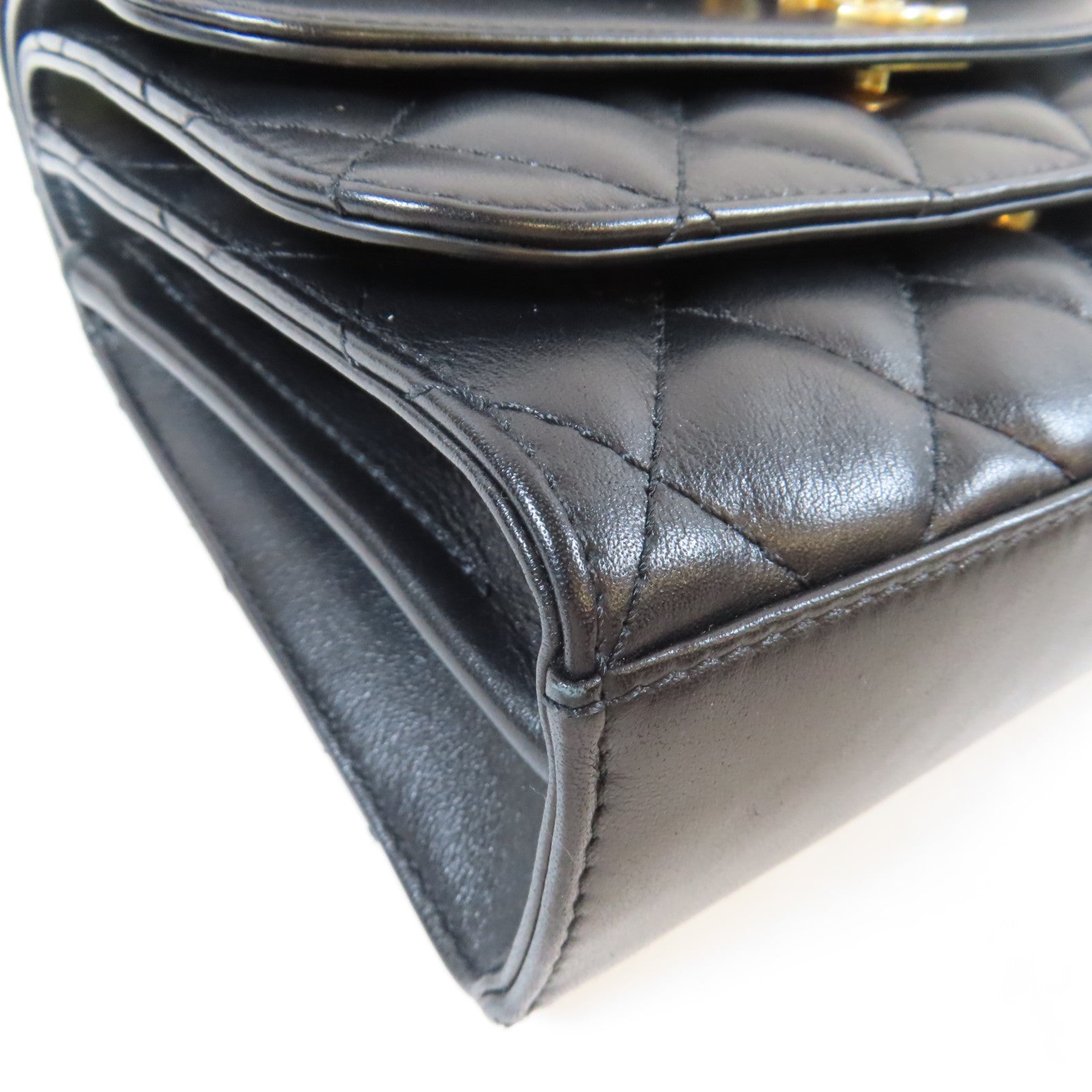 CHANEL 【激減優惠】菱格牛皮皮革Triple Flap Bag金扣鏈帶肩背袋黑色