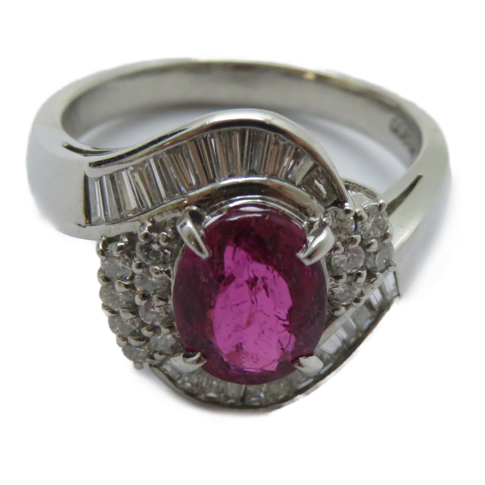 JEWELRY PT900鉑金Rubellite Ring 2.00ct紅碧璽/0.68ct鑽石戒指US#7.5