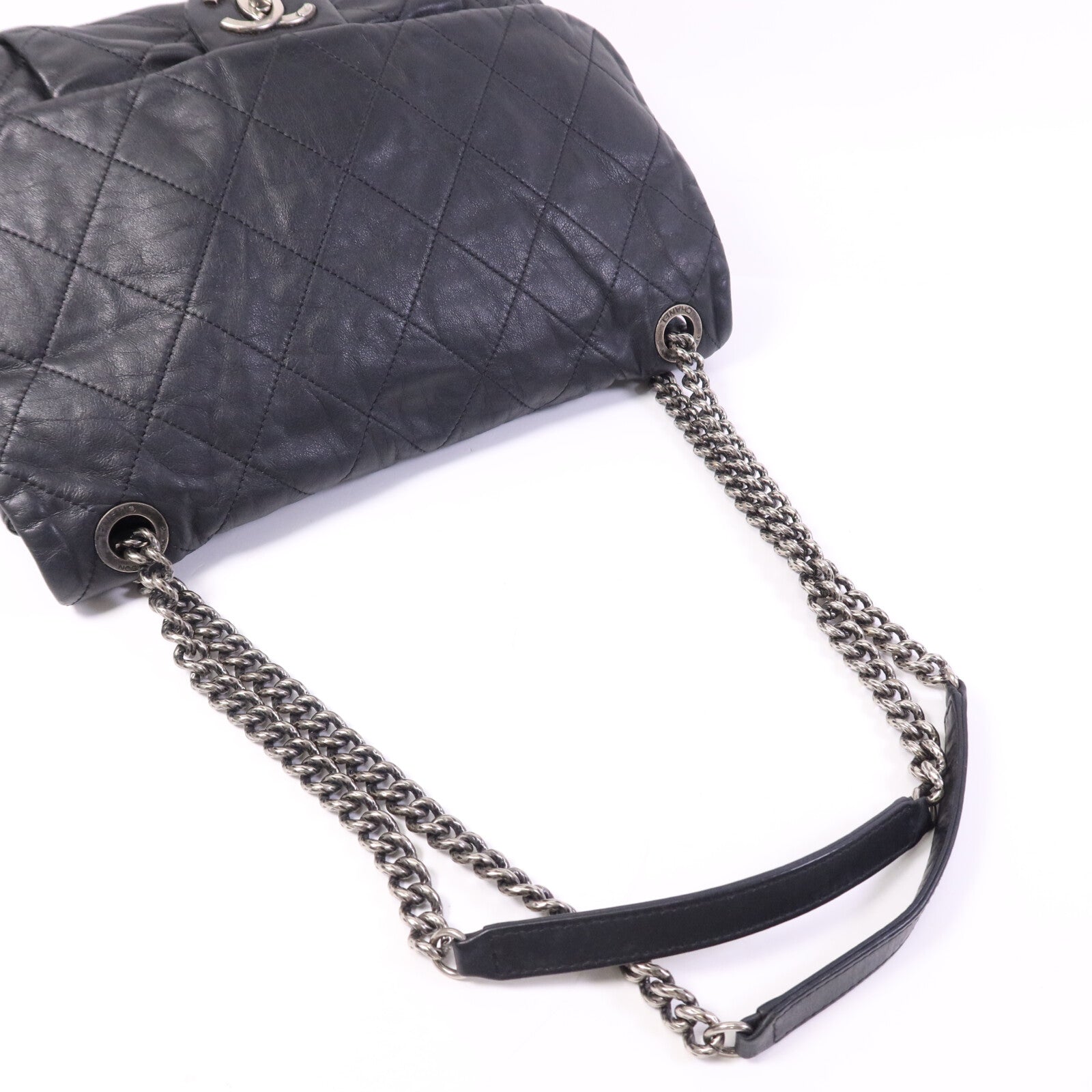 CHANEL 牛皮皮革Chain Shoulder銀扣鏈帶肩背袋