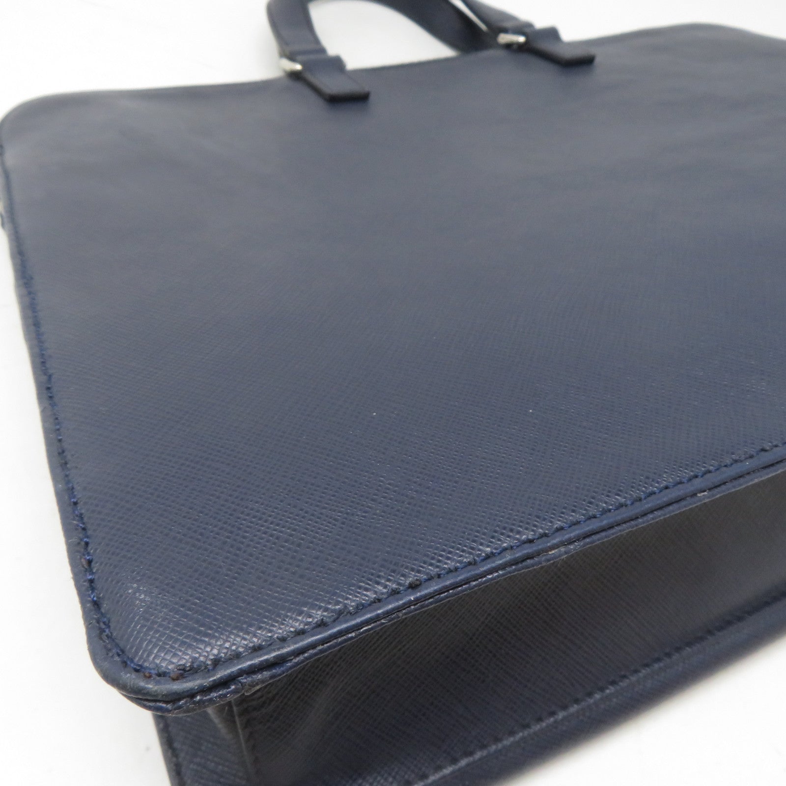 PRADA Saffiano皮革Briefcase銀扣手挽袋/公事包藍色