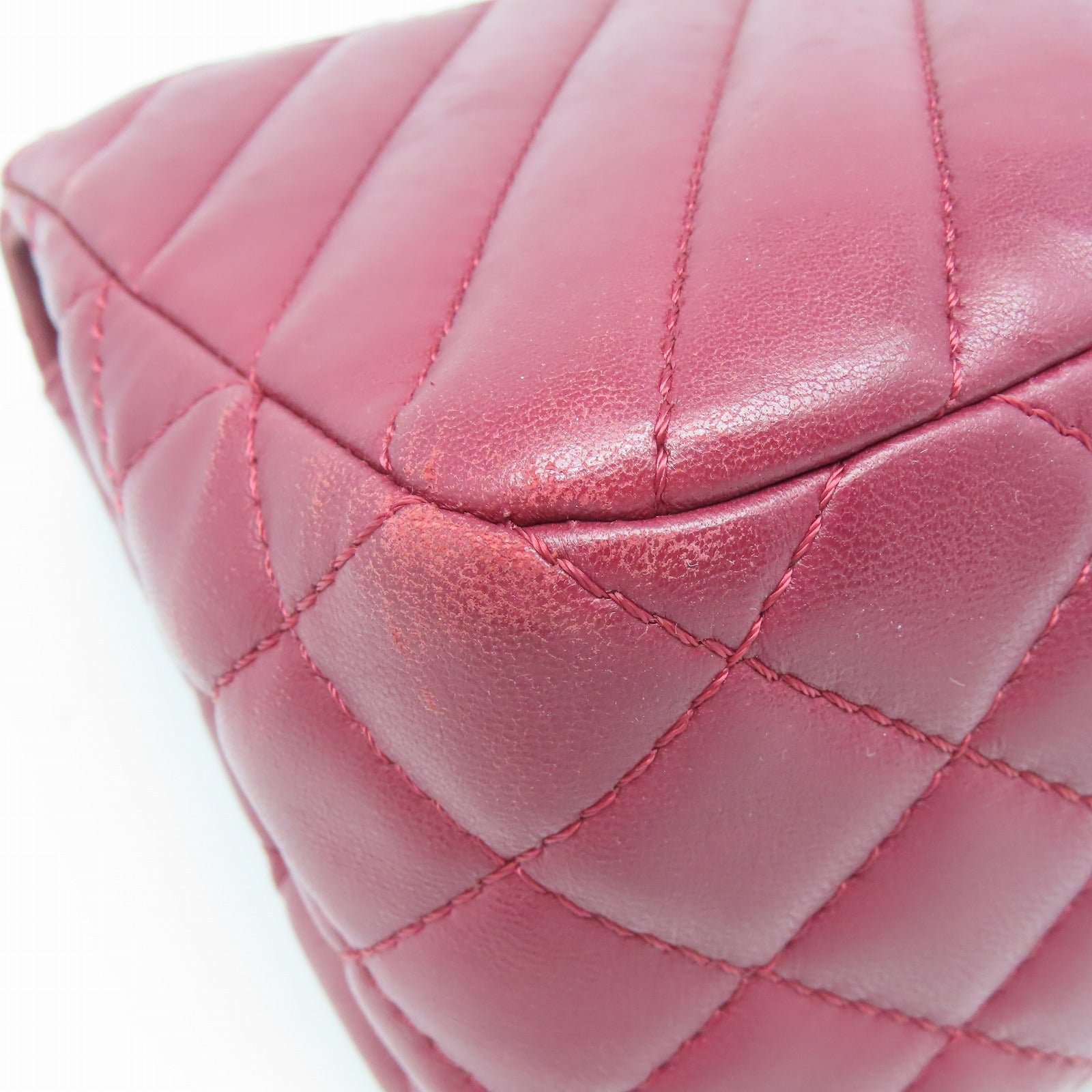 CHANEL 【激減優惠】斜紋牛皮皮革Chain Shoulder銀扣鏈帶肩背袋紅色