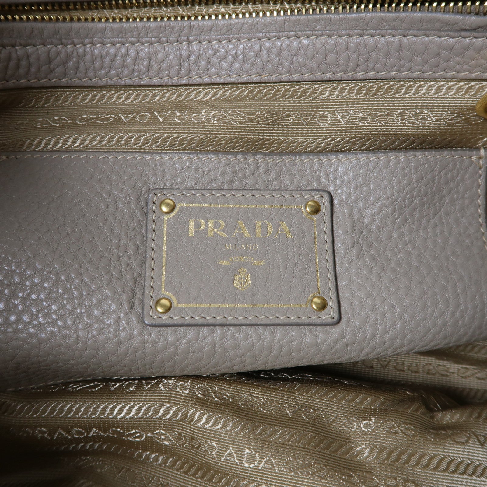 PRADA 牛皮皮革Shoulder Tote金扣肩背袋灰色