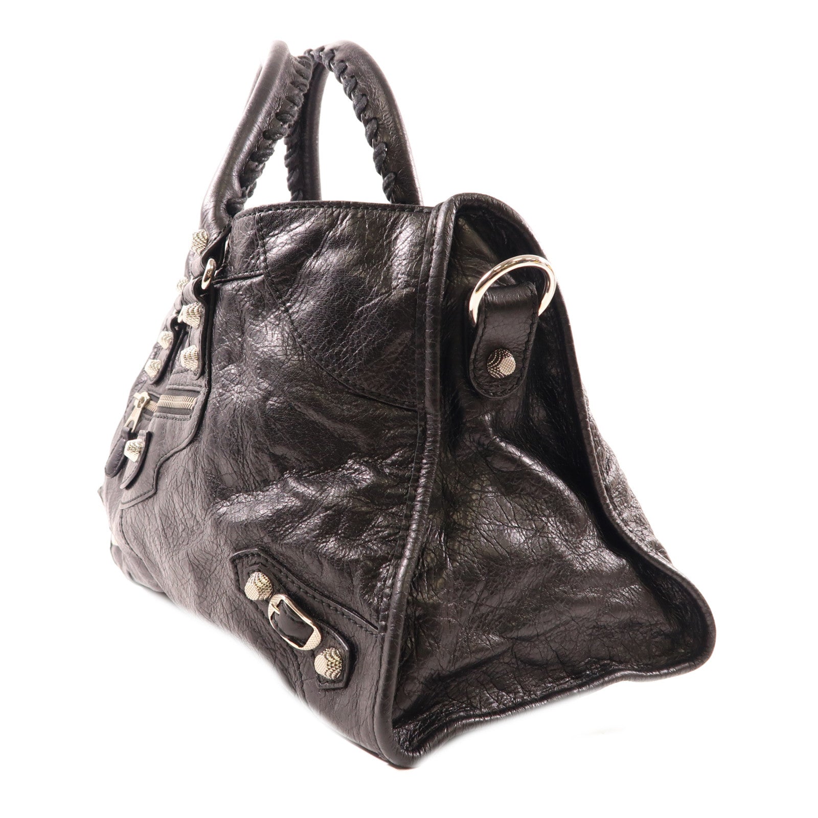 BALENCIAGA 牛皮皮革2 Way Shoulder銀扣手挽肩背兩用袋黑色