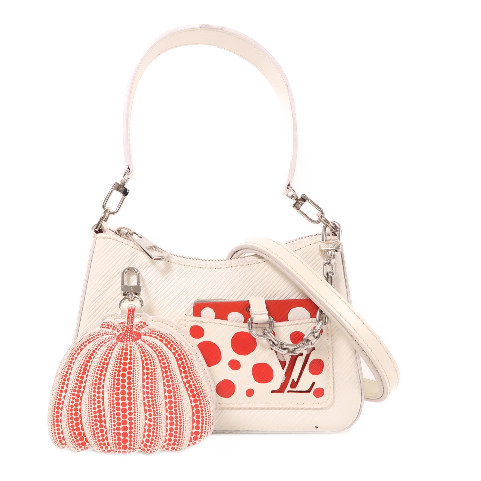 LOUIS VUITTON Epi LV x YK Marellini銀扣手挽肩背兩用袋白色/紅色