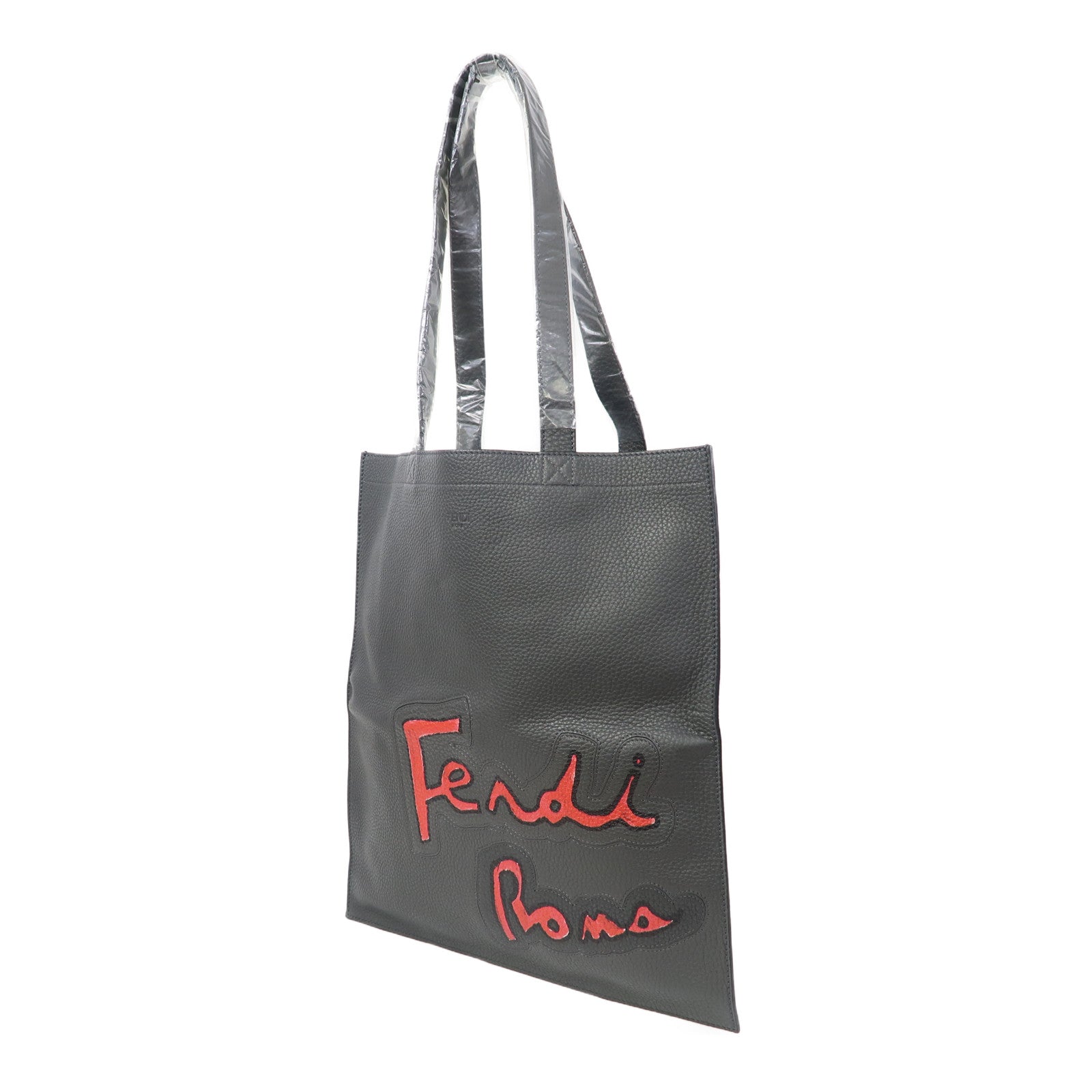 FENDI 牛皮皮革Tote Bag銀扣肩背袋灰色