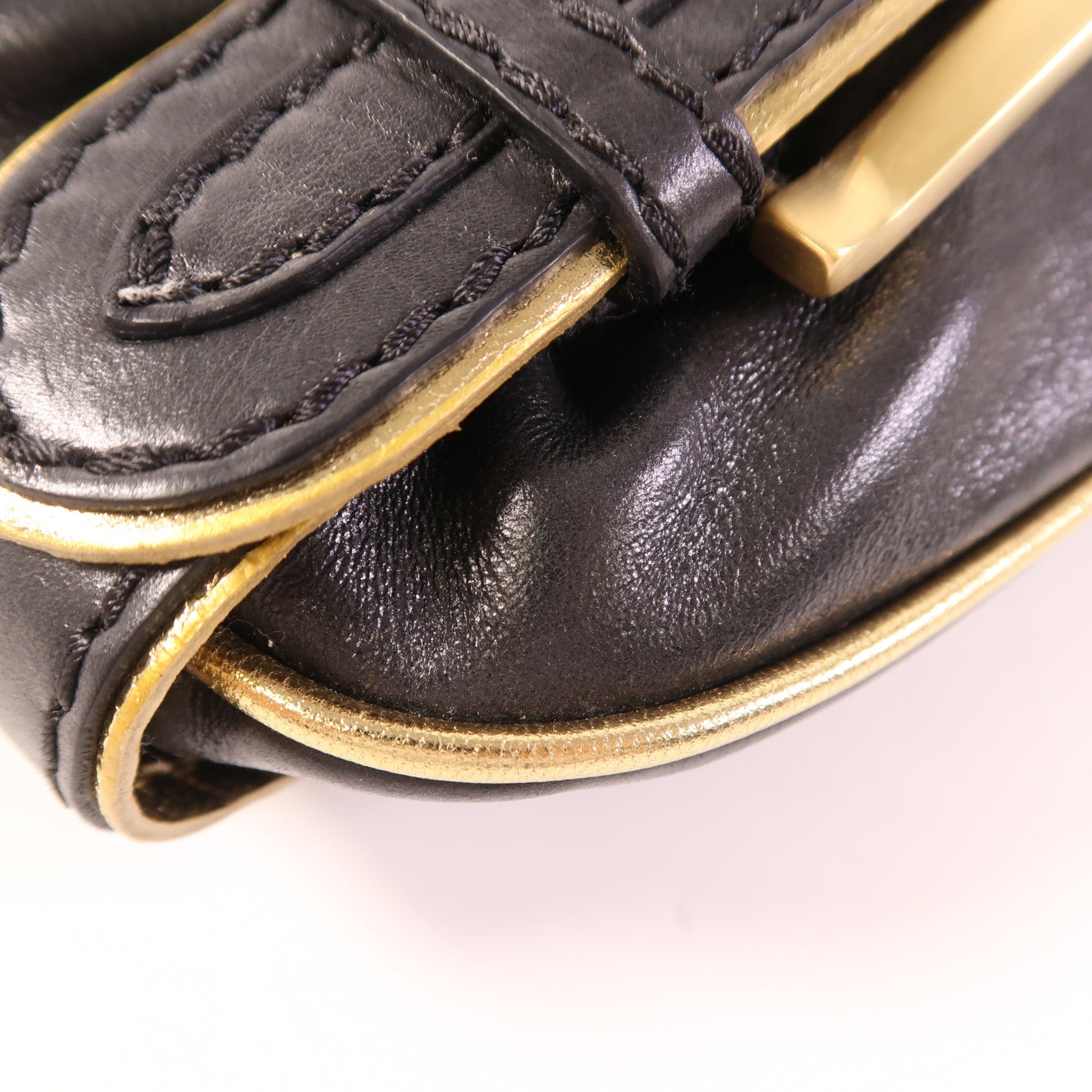 JIMMY CHOO GHW Clutch Chain Shoulder Bag Calfskin Leather Black