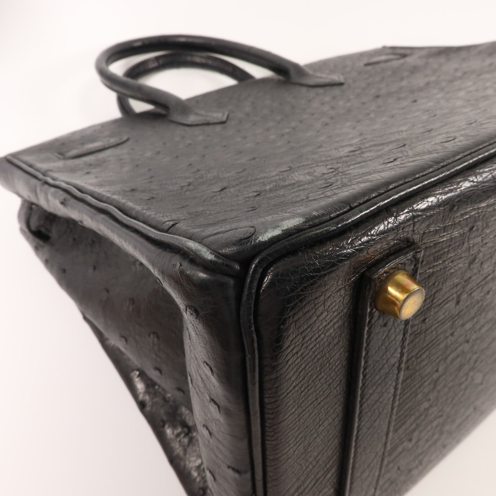 HERMES 鴕鳥皮革Birkin 35手挽袋Noir