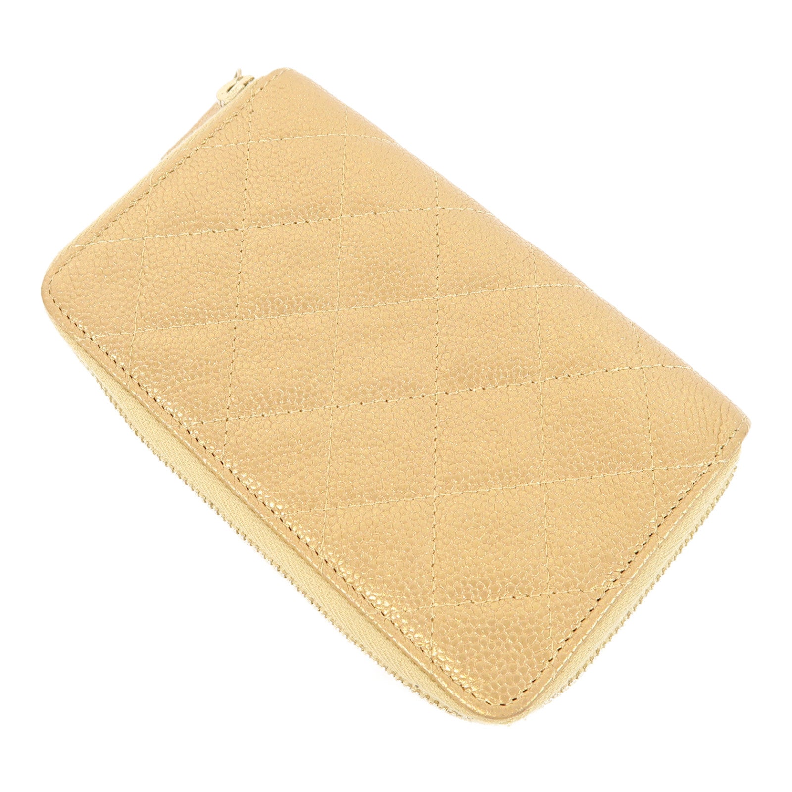 CHANEL 菱格牛皮皮革Wallet金扣錢包金色