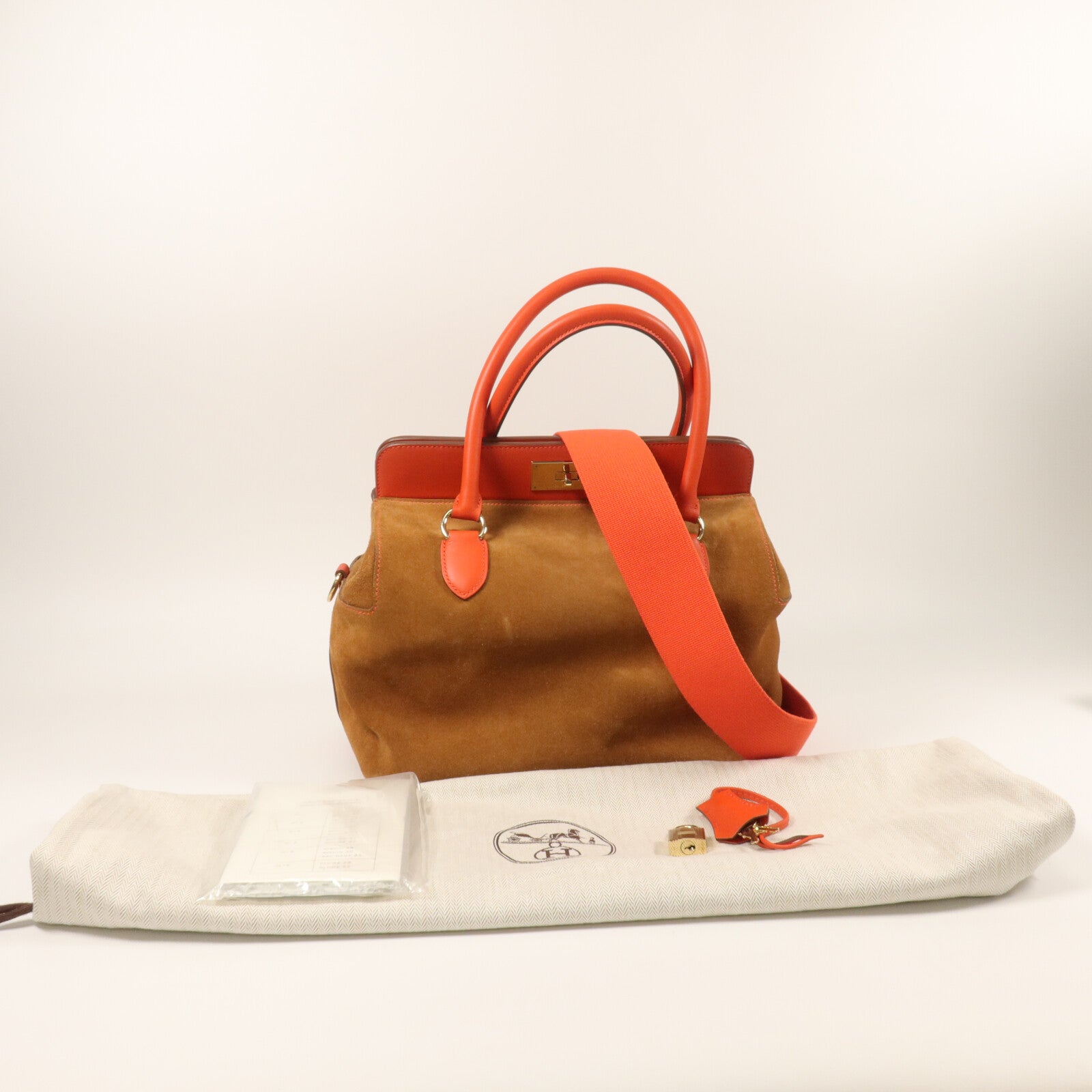 HERMES Veau Doblis/Swift皮革Tool Box 26手挽肩背兩用袋Capucine/Chamois