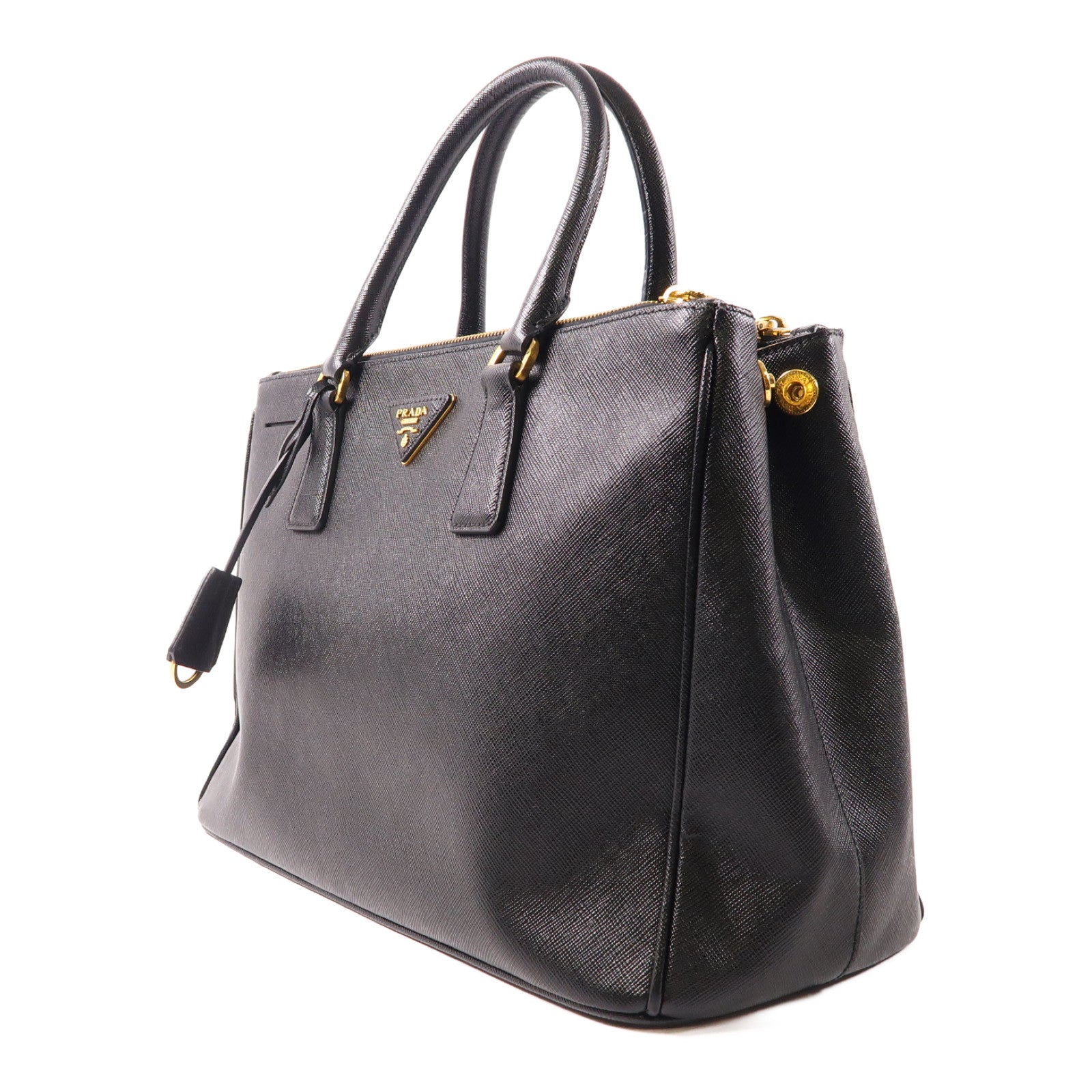 PRADA Saffiano皮革Galliera金扣手挽肩背兩用袋黑色