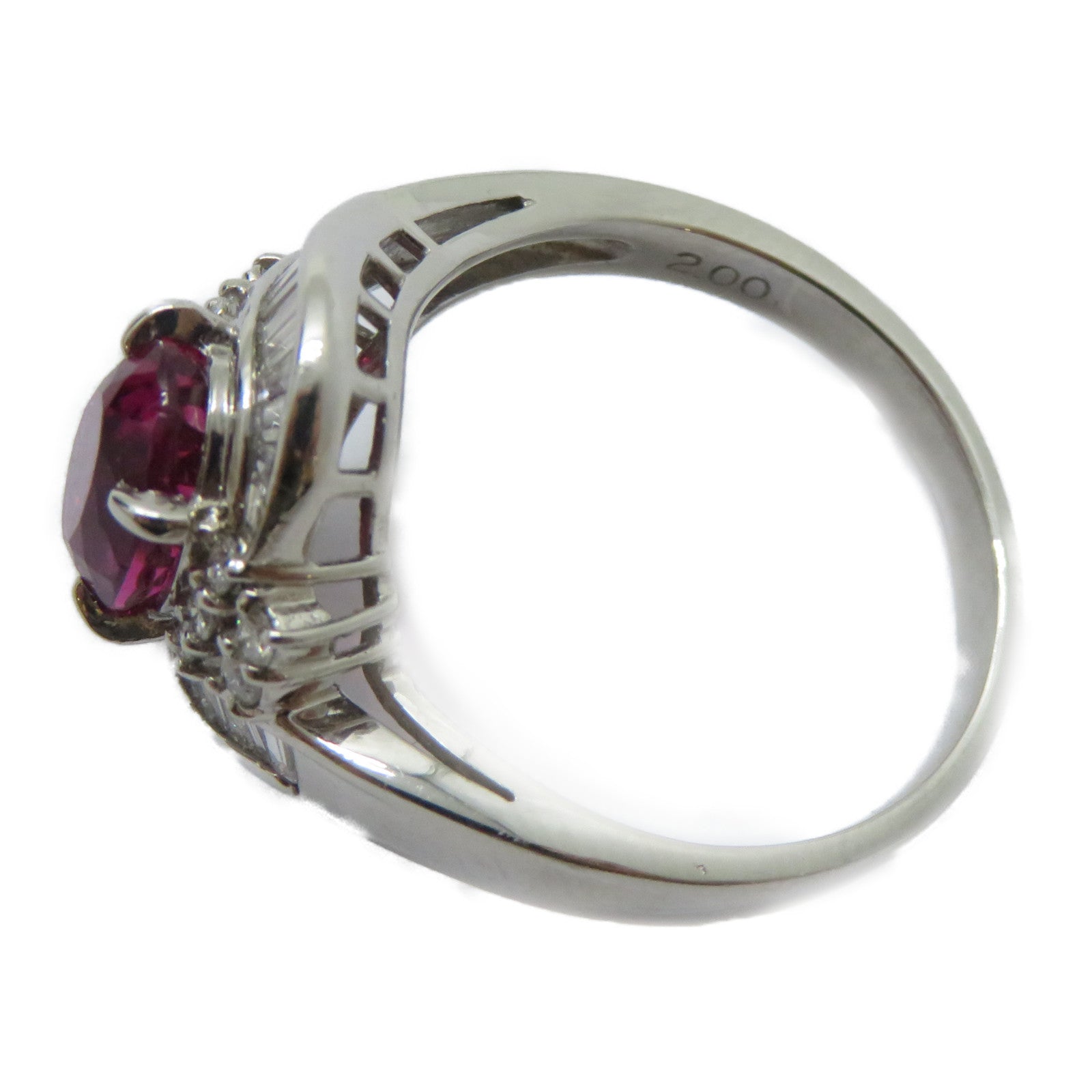 JEWELRY PT900鉑金Rubellite Ring 2.00ct紅碧璽/0.68ct鑽石戒指US#7.5