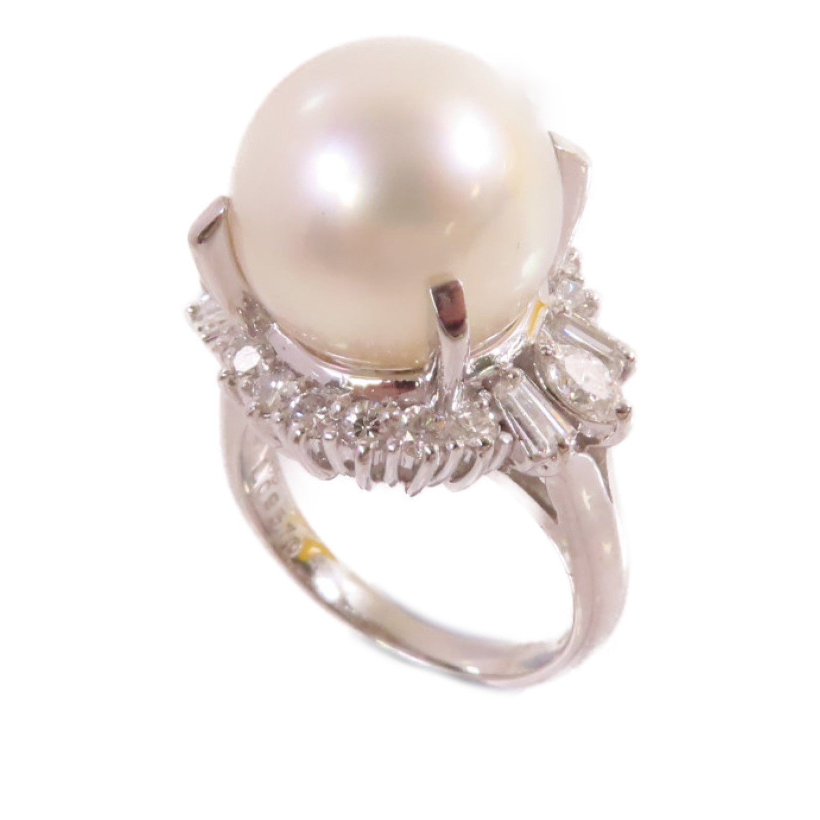 JEWELRY 18K白金/12.5mm珍珠/3.30ct鑽石Pearl Ring戒指US#5.75