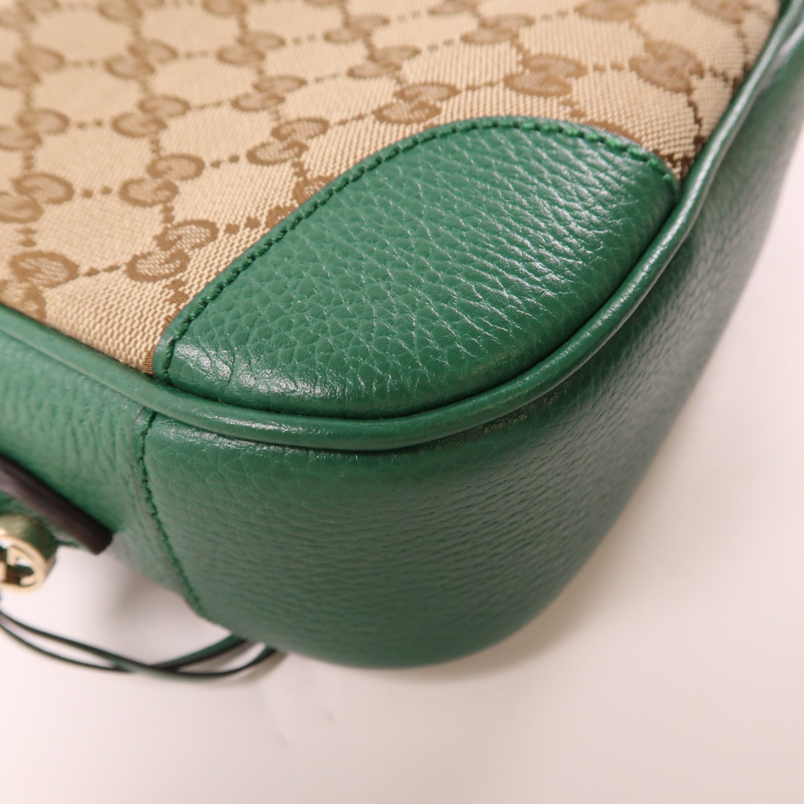 GUCCI 帆布/皮革GG Bree金扣肩背袋啡色/綠色