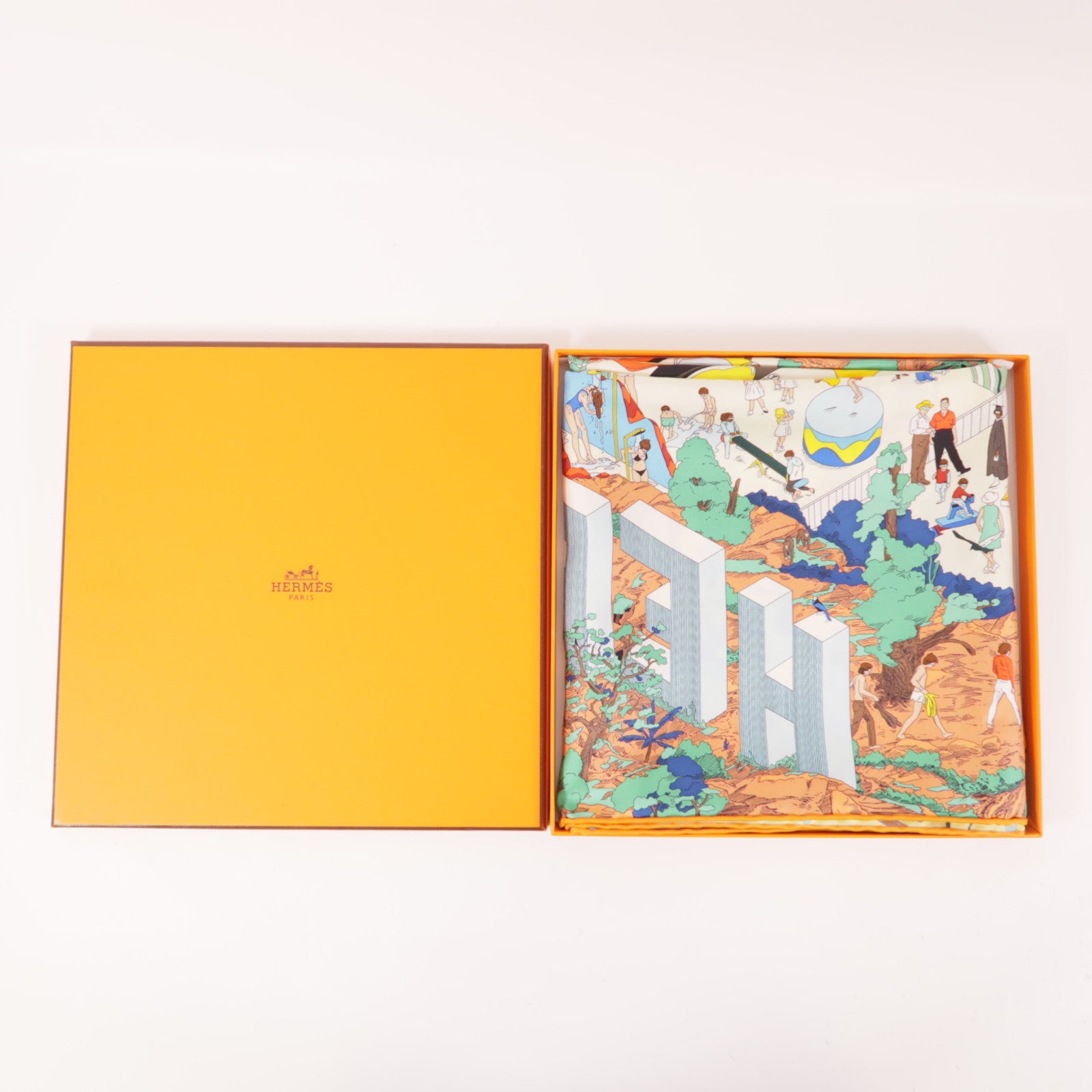 HERMES Scarf 90x90 Silk Orange/Multicolor