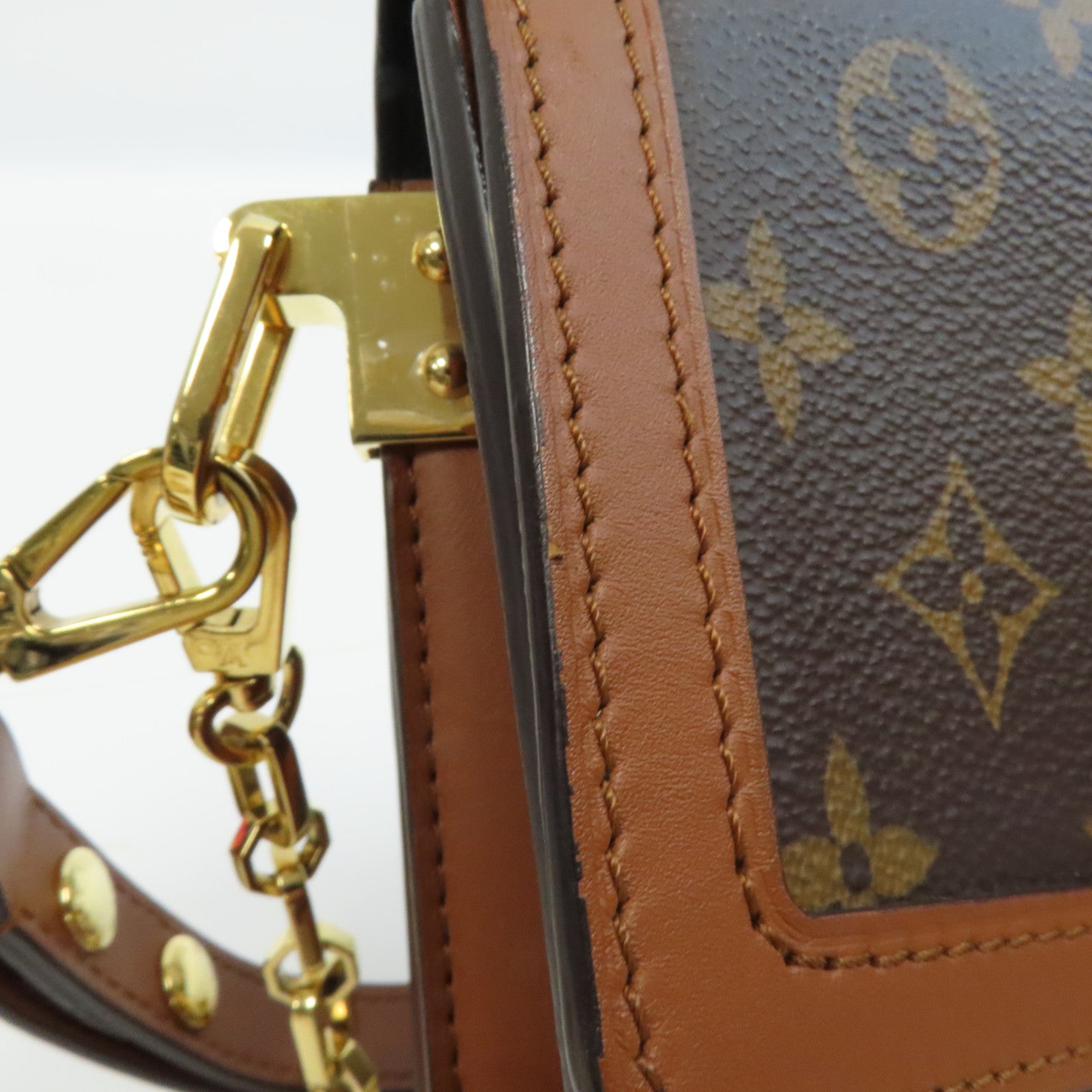 LOUIS VUITTON Monogram Reverse Dauphine MM金扣肩背袋啡色