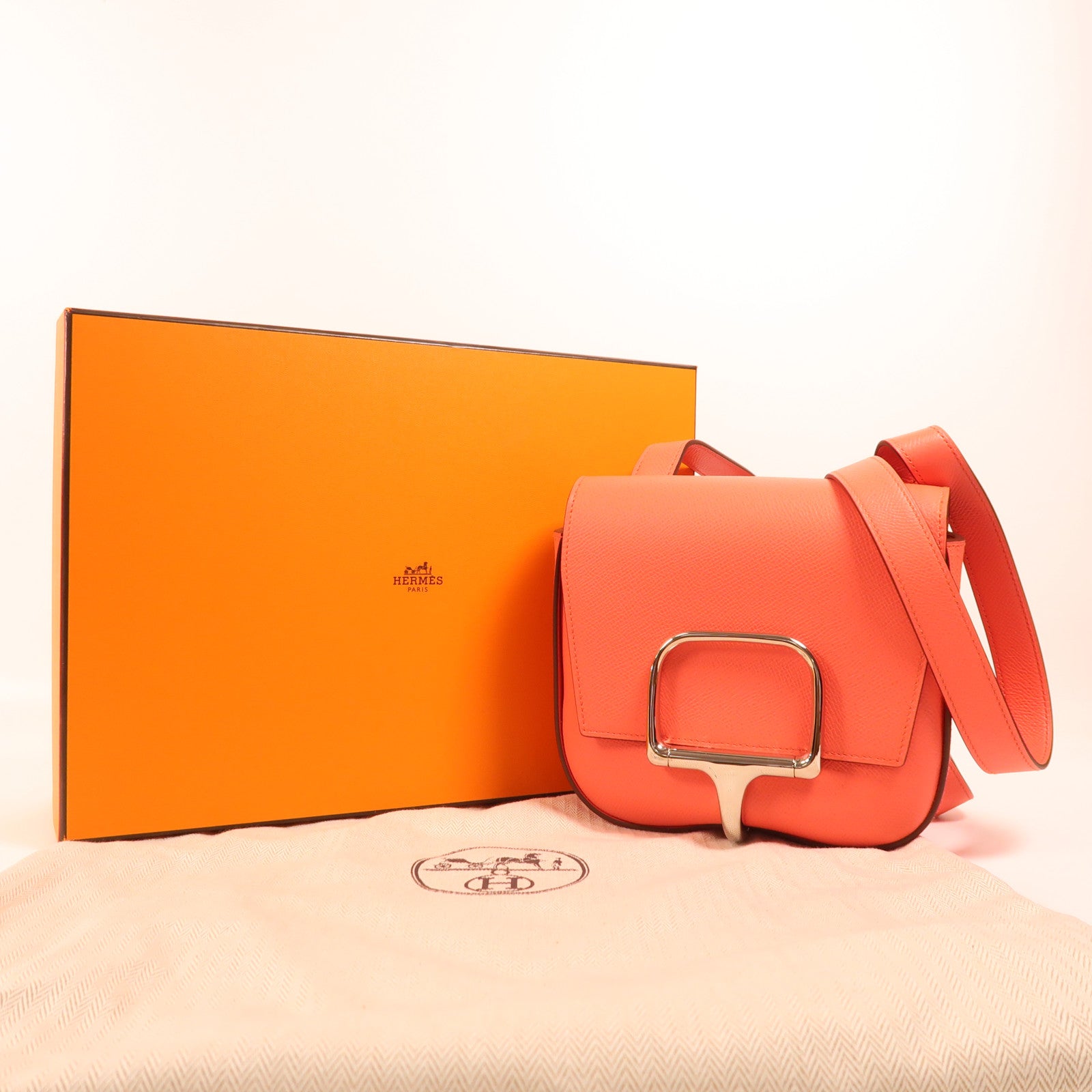 HERMES Epsom皮革Della Cavalleria Mini銀扣肩背袋Rose Texas