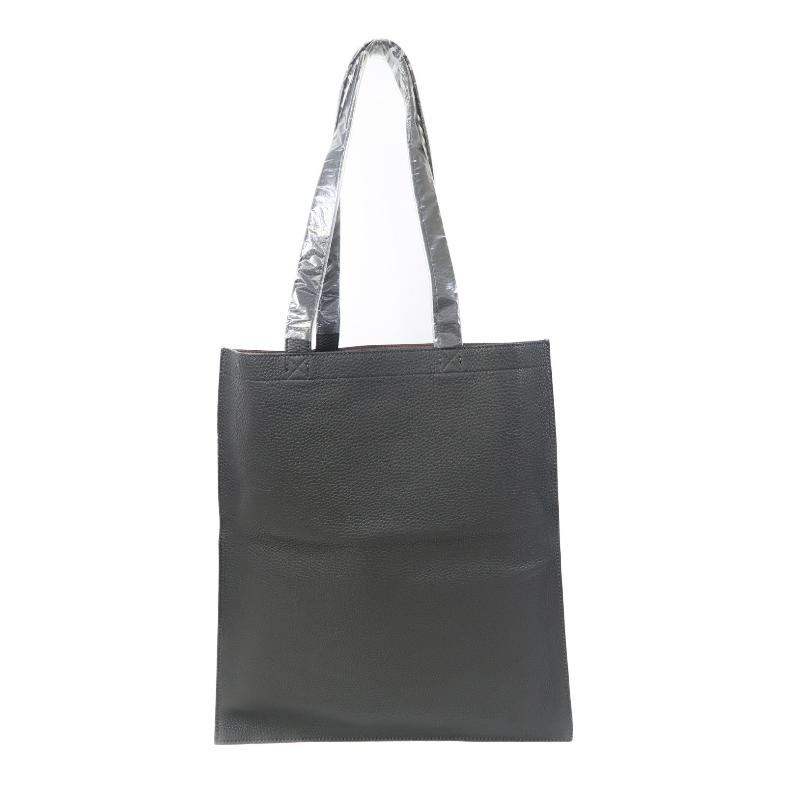 FENDI 牛皮皮革Tote Bag銀扣肩背袋灰色