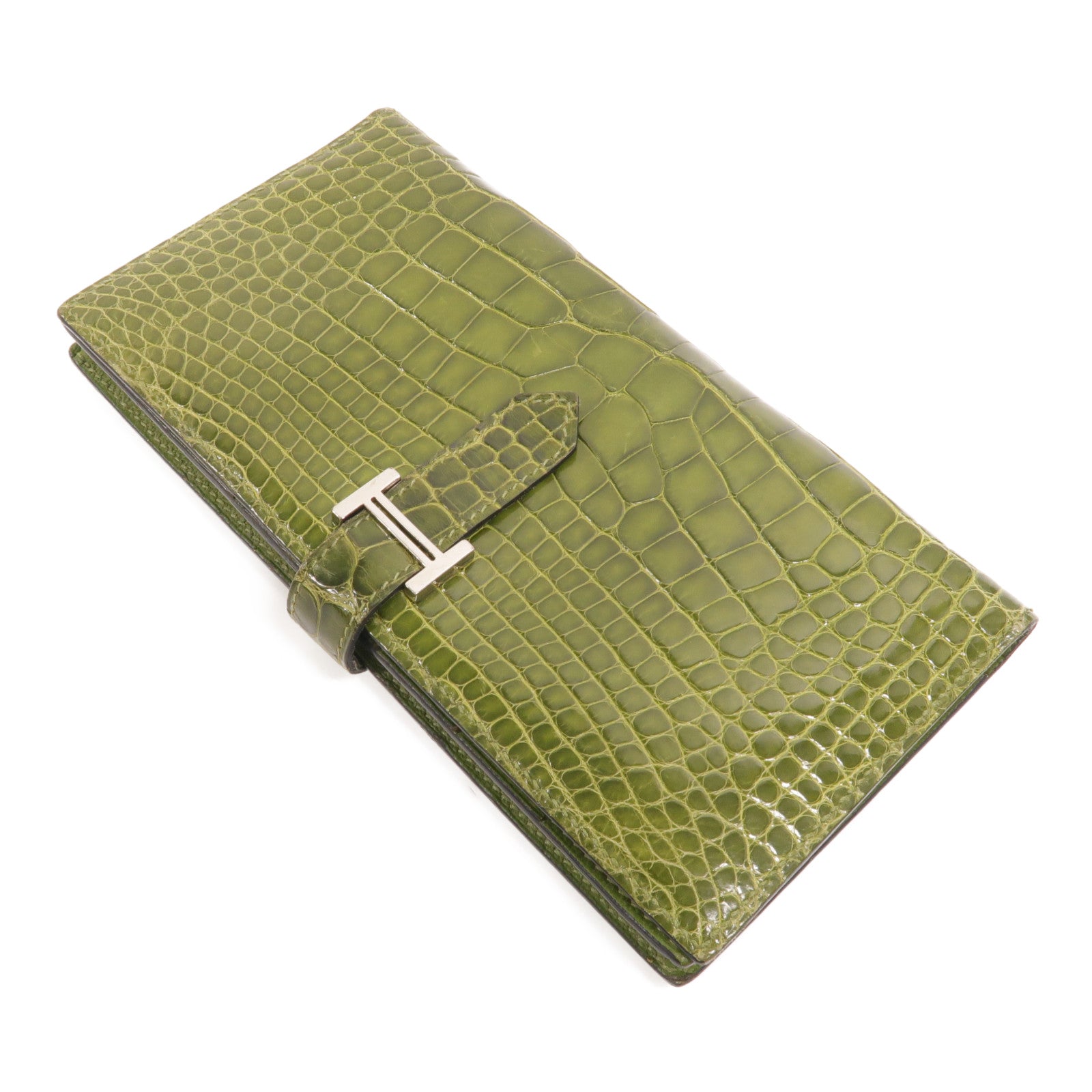 HERMES Alligator皮革Bearn Long Wallet長錢包Vert Anis