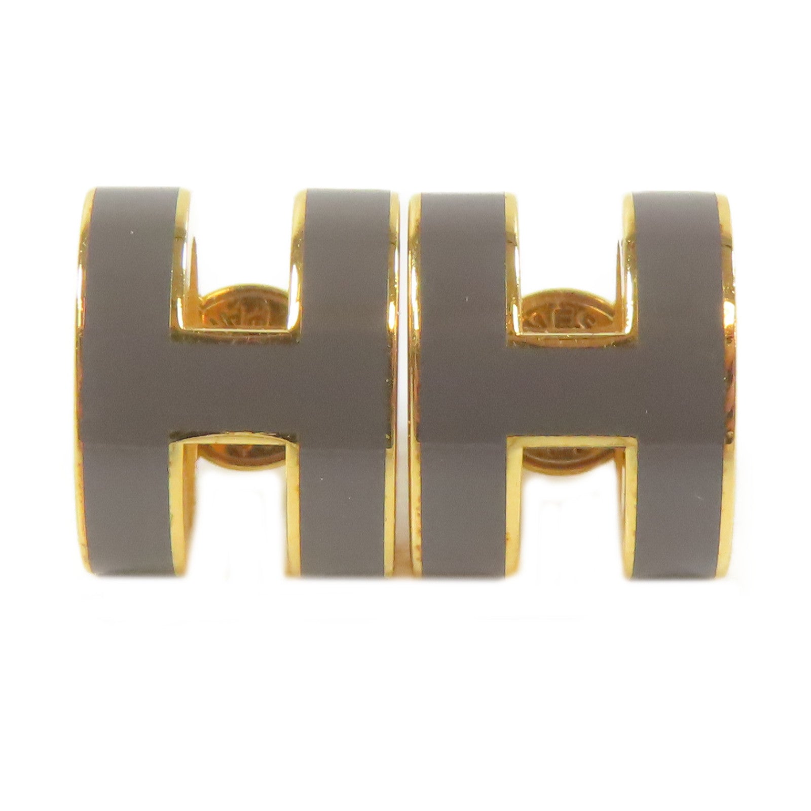 HERMES 金屬Pop H耳環金色/灰色