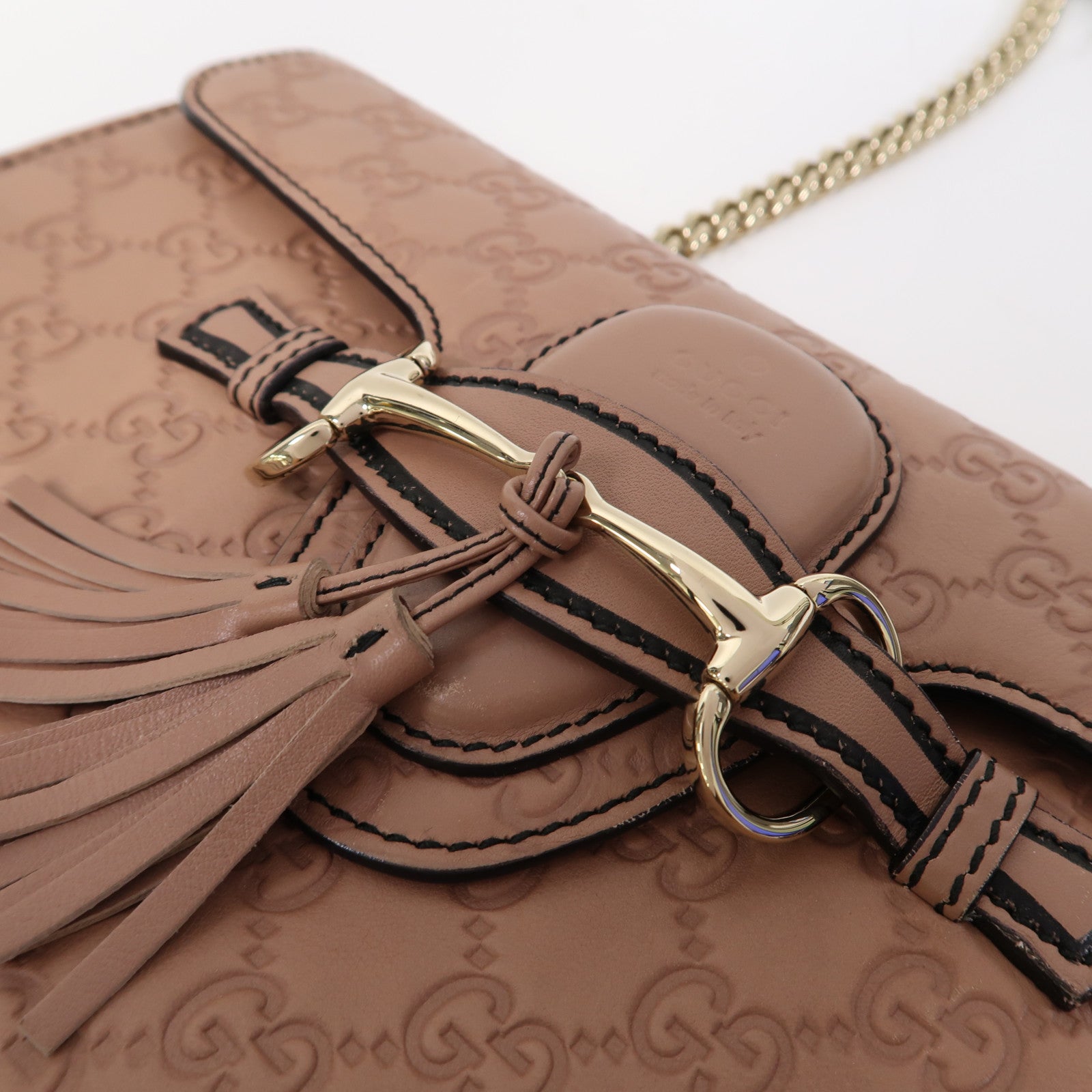 GUCCI 牛皮皮革Shoulder Bag金扣鏈帶肩背袋粉紅色