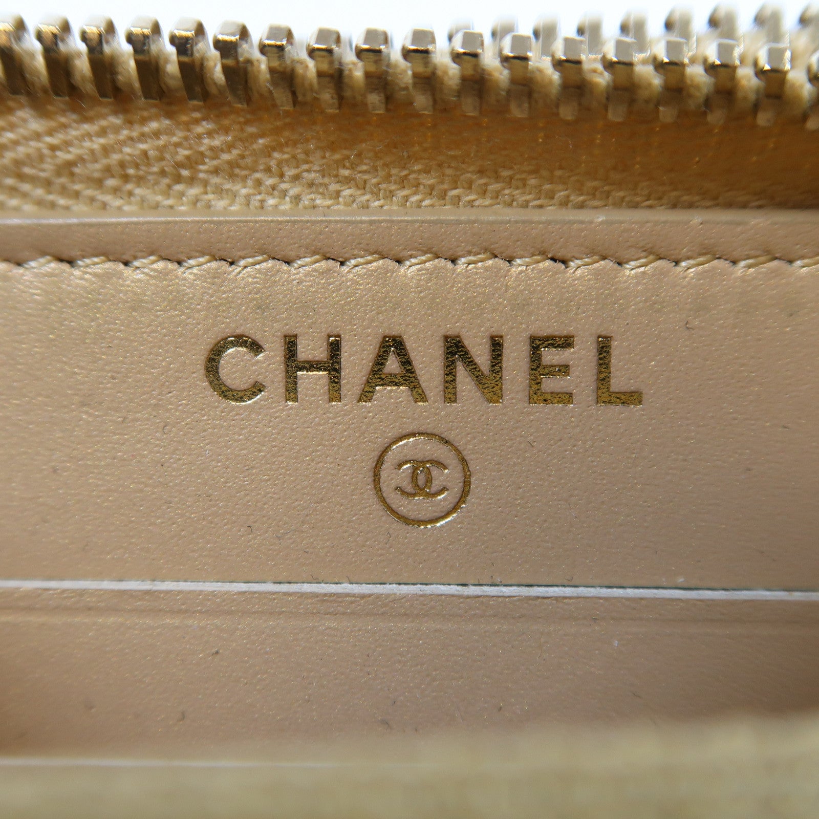 CHANEL 菱格牛皮皮革Wallet金扣錢包金色