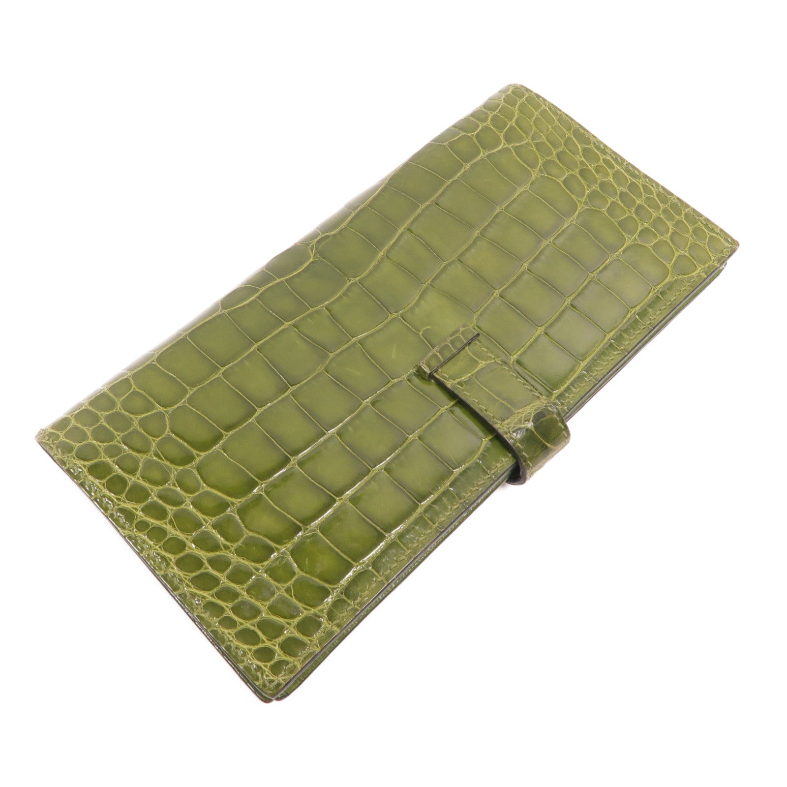 HERMES Alligator皮革Bearn Long Wallet長錢包Vert Anis